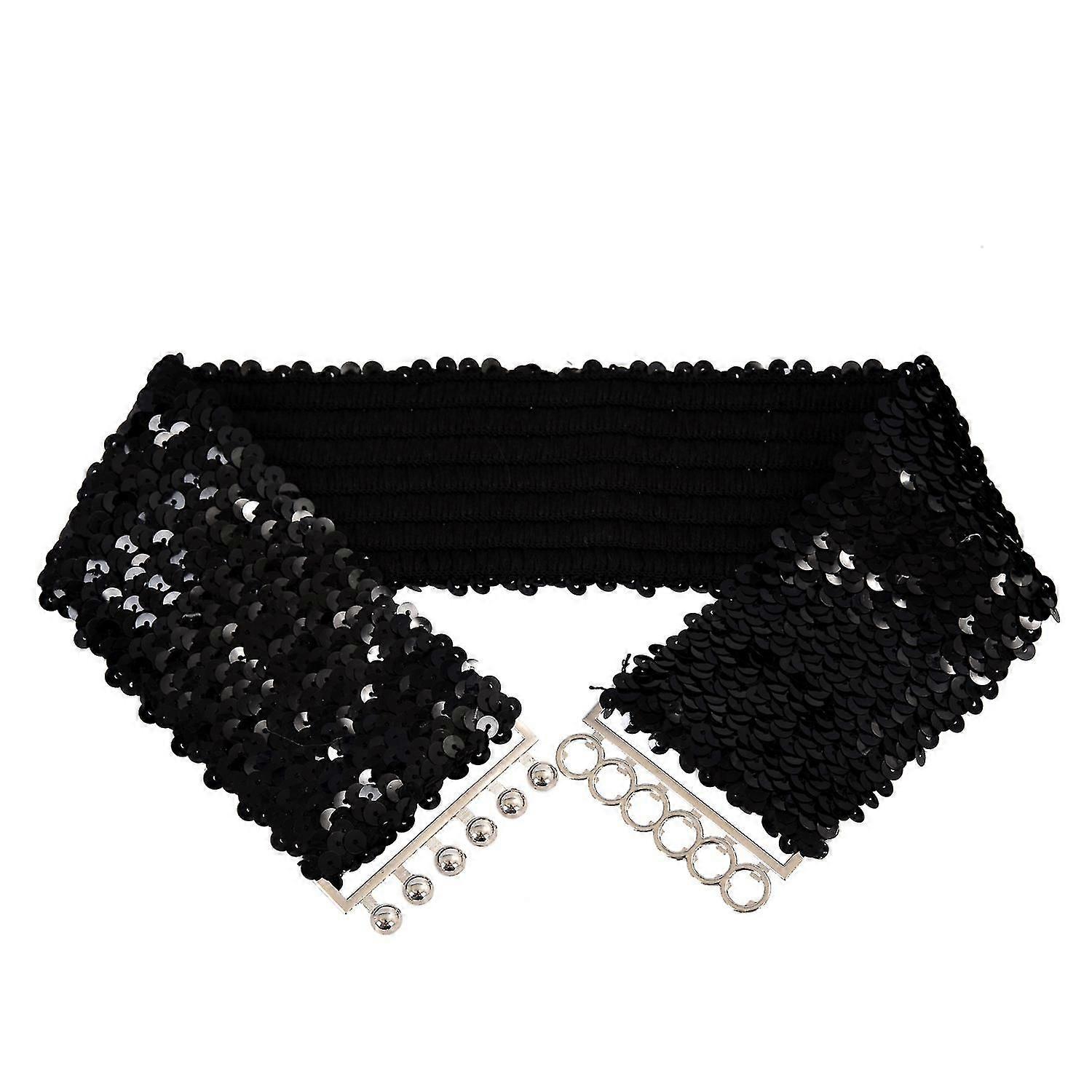 Black New Lady Fashion Sequins Elastic Stretch Shinning Waist Band Casual Belt