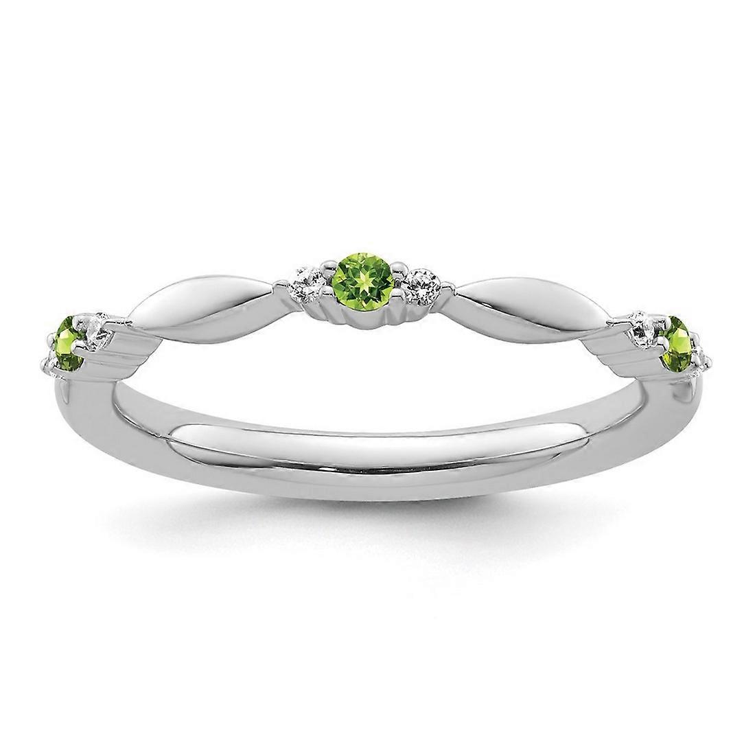 2mm 14k White Gold Stackable Peridot and Diamond Ring-Stackable-Ring for Women - Ring Size: 5 to 8