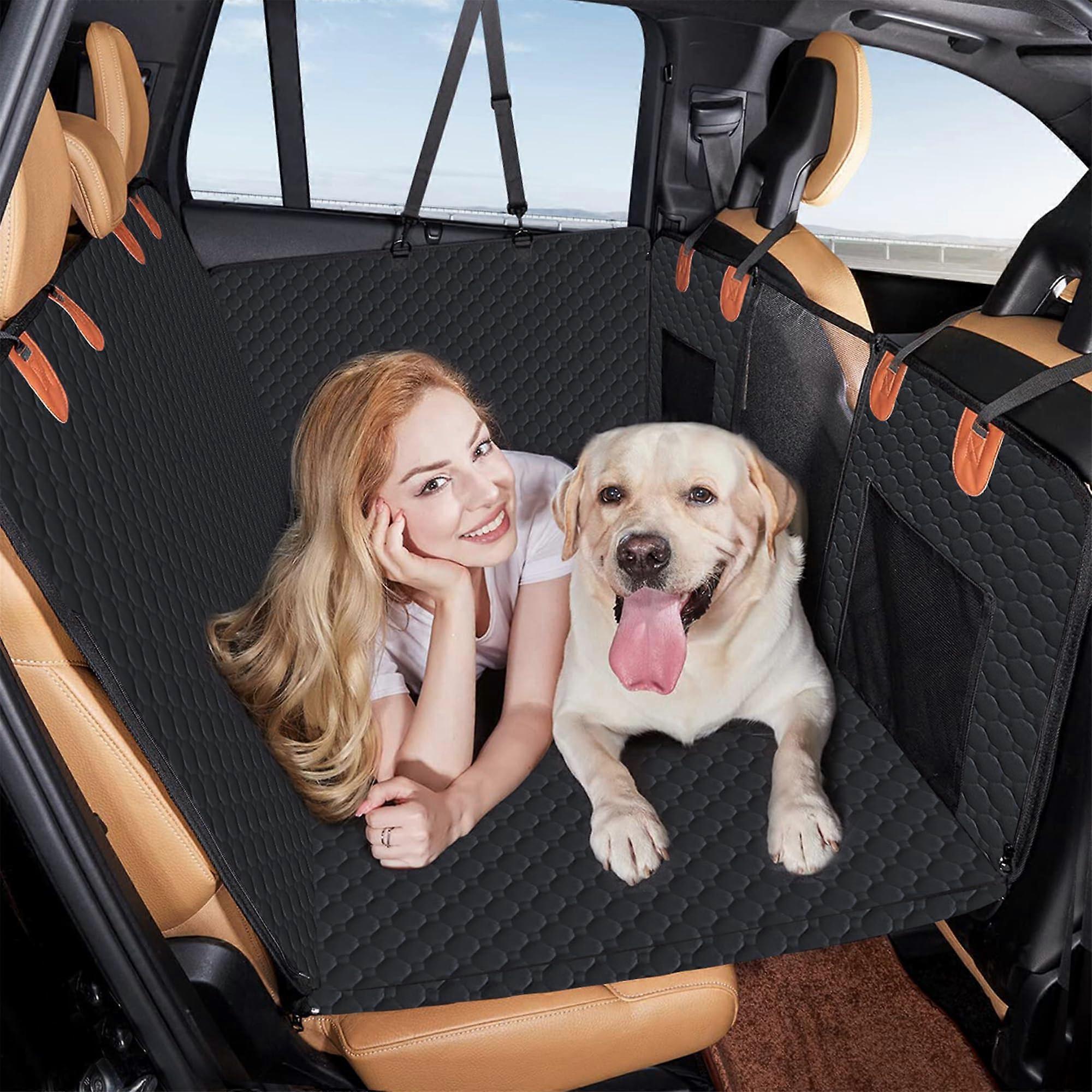 Dog Car Seat Cover Hard Bottom Waterproof Dog Hammock for SUV and Truck, 400lbs Capacity, Black Honeycomb Pattern