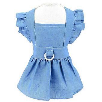 Denim Harness Dress for Small Medium Dog,  Adjustable Pet Jean Skirt with D-Ring, Dog Summer Clothes(Light Blue)