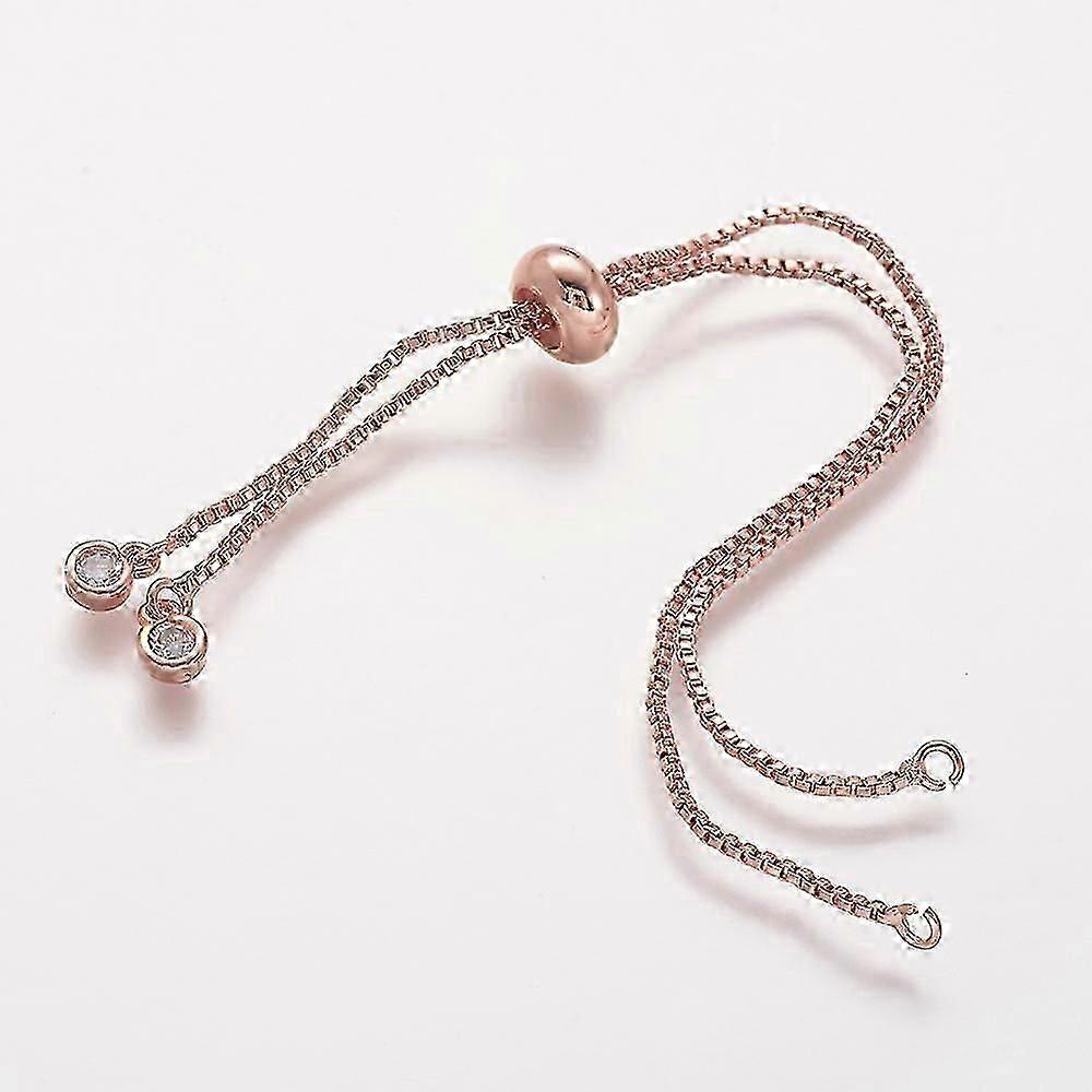 2pcラックメッキ真鍮チェーンブレスレットラインストーン付き長持ちメッキスライダーブレスレットカドミウムフリー&鉛フリーリアルローズゴールドプレート