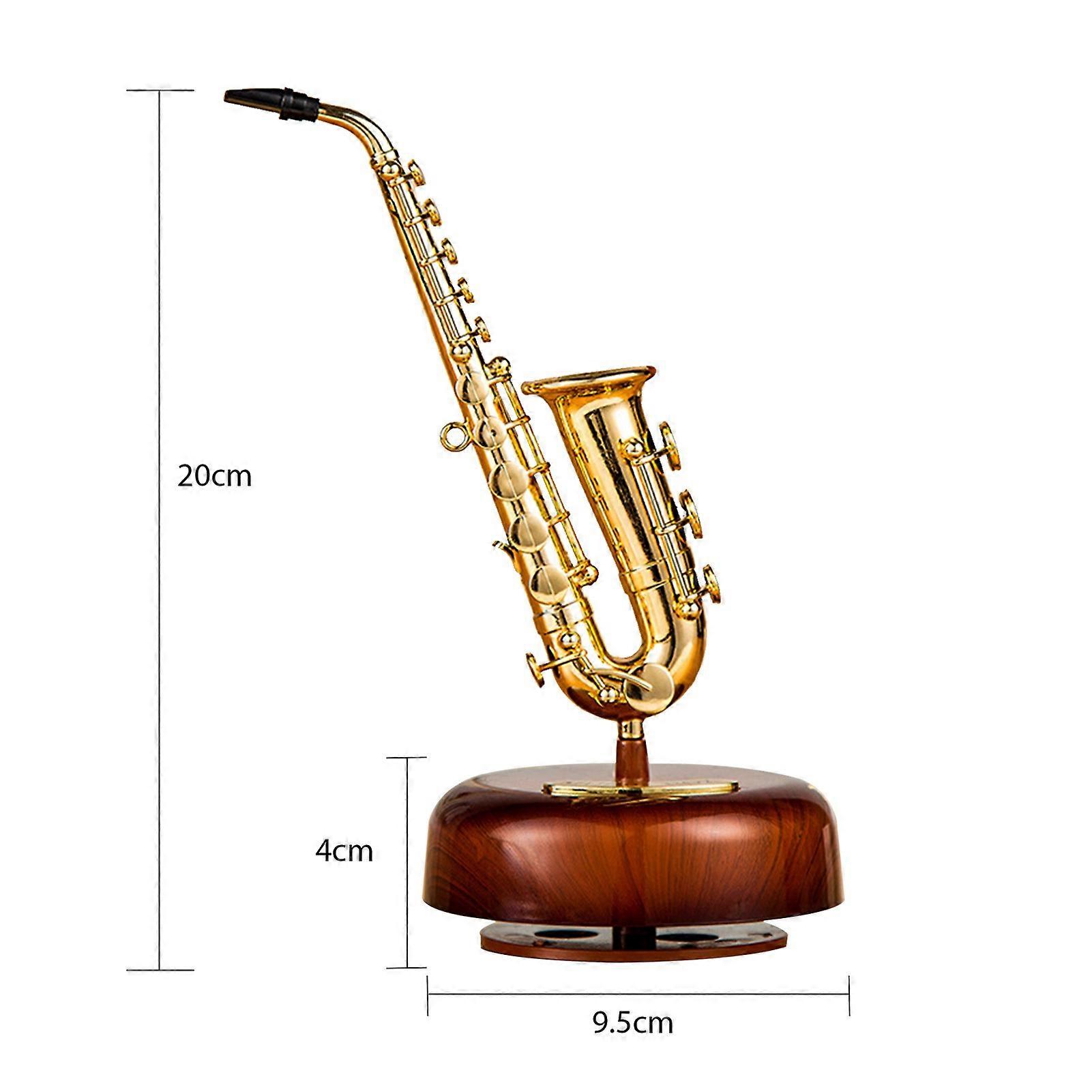 Saxophone Music Box Classical Wind Up Musicbox Twirling Music Box Rotating Base Woodwind Instrument Miniature Replica Artware Gift for Christmas Birt