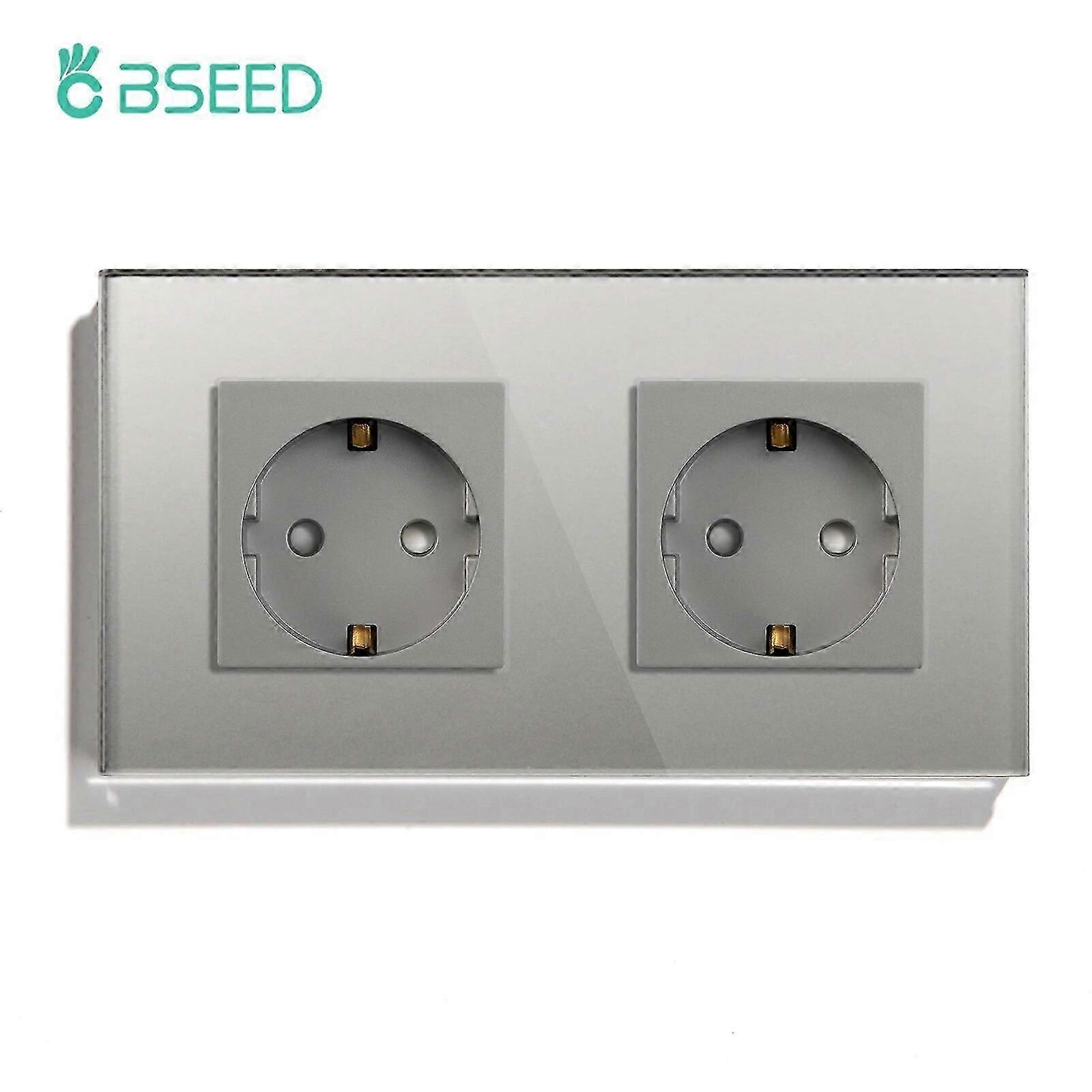 BSEED EU Standard Single Wall Socket Double Glass Sockets Triple Power Sockets Electrical Outlet For Home Office Bedroom 16A Baby Monitors