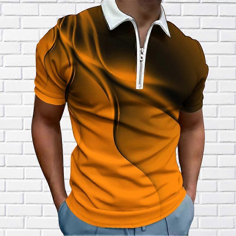 Męskie Koszula Polo Codzienny Zamek błyskawiczny Krótki rękaw Moda Codzienny Zamek błyskawiczny Lato Wiosna Regularny 3D Pomarańczowy Koszula z nadrukiem