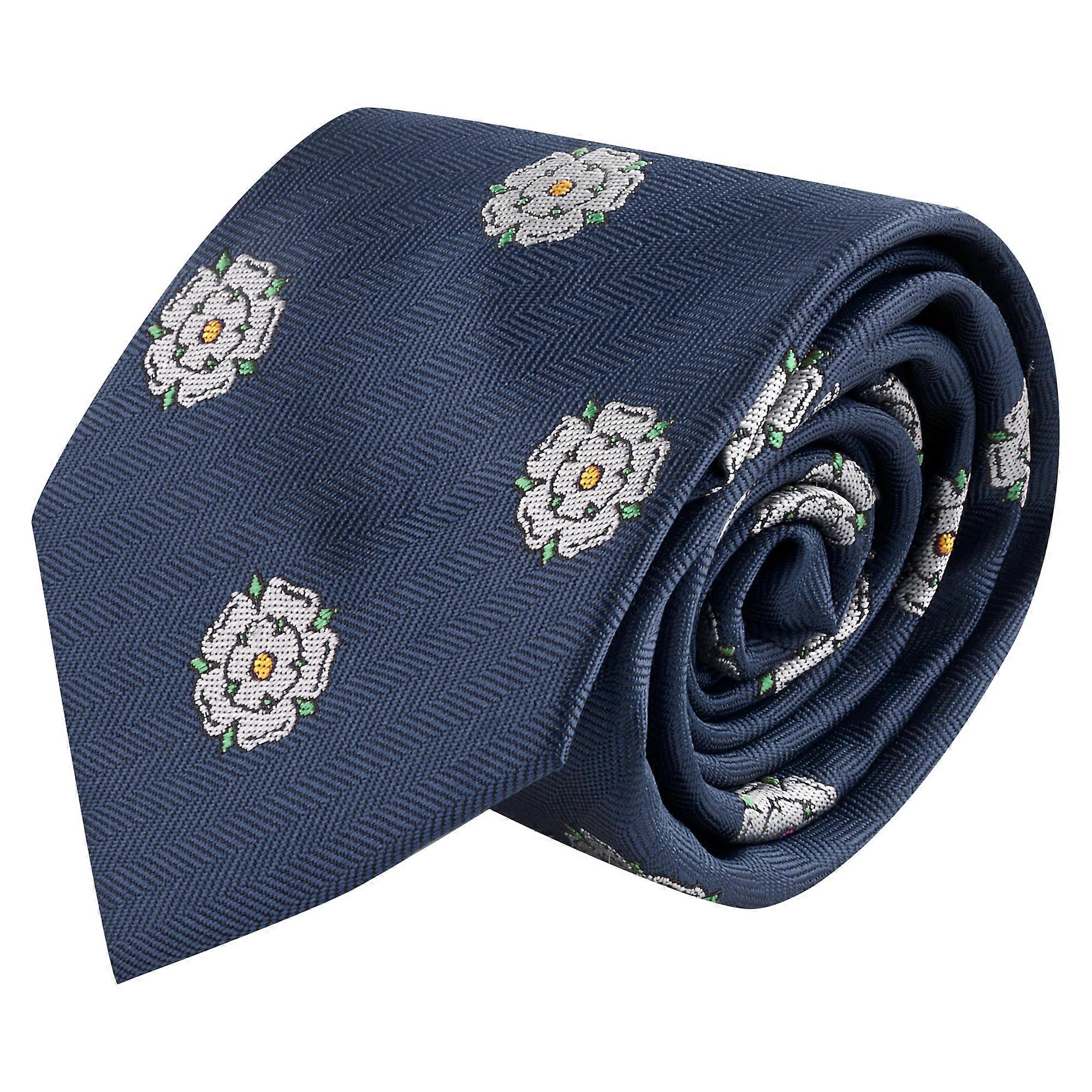 Navy Blue Yorkshire Rose Herringbone Tie