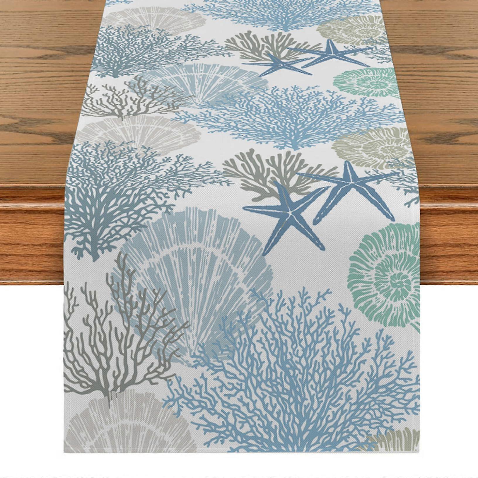 Table Runner Sea Theme Table Runner 33 x 180 cm Polyester Fade-Resistant Washable Summer For Dining Table Decoration