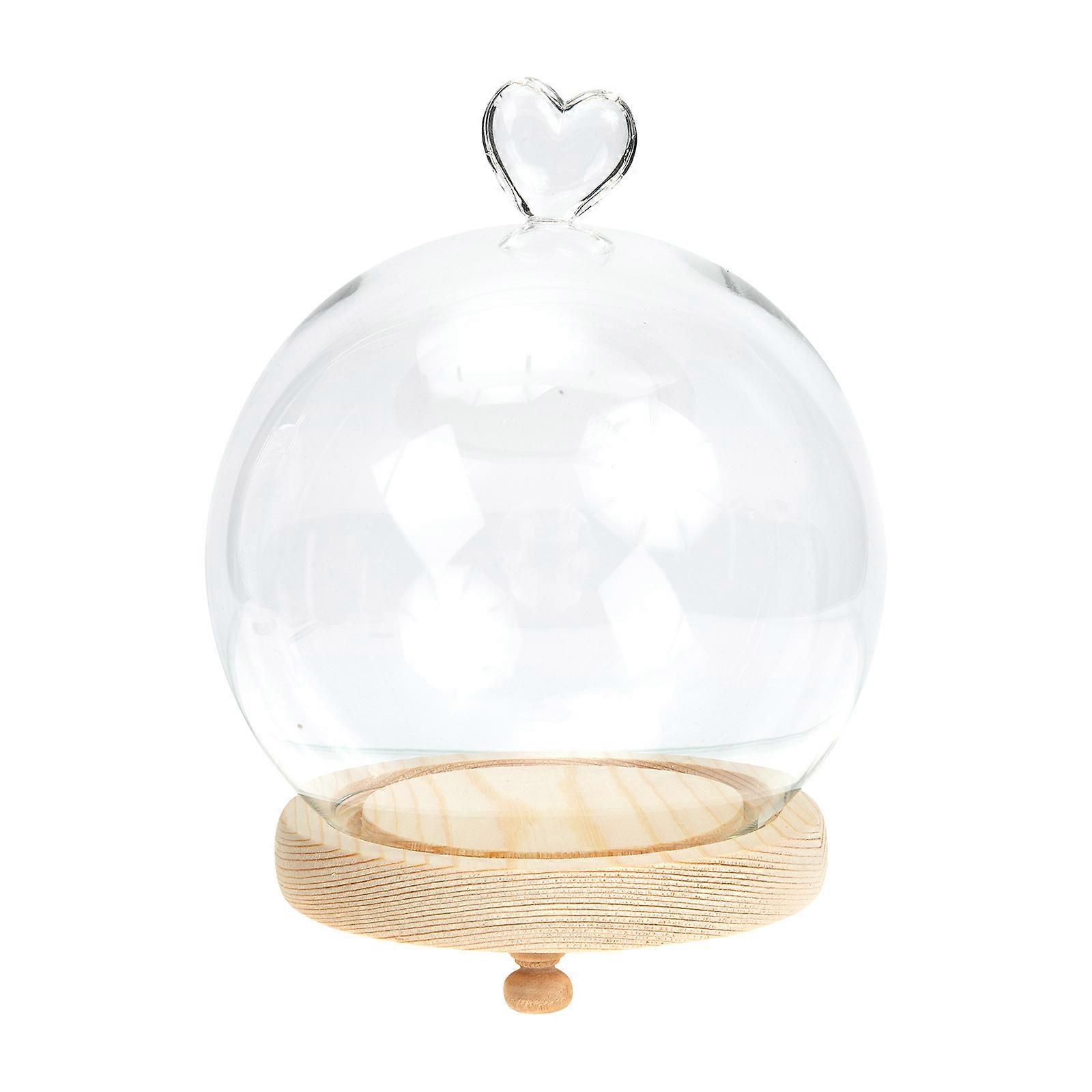Round Dome Glass Cover With Light Wooden Base For Shop Decor Synthetic Material 20x10x10cm 1Pack
