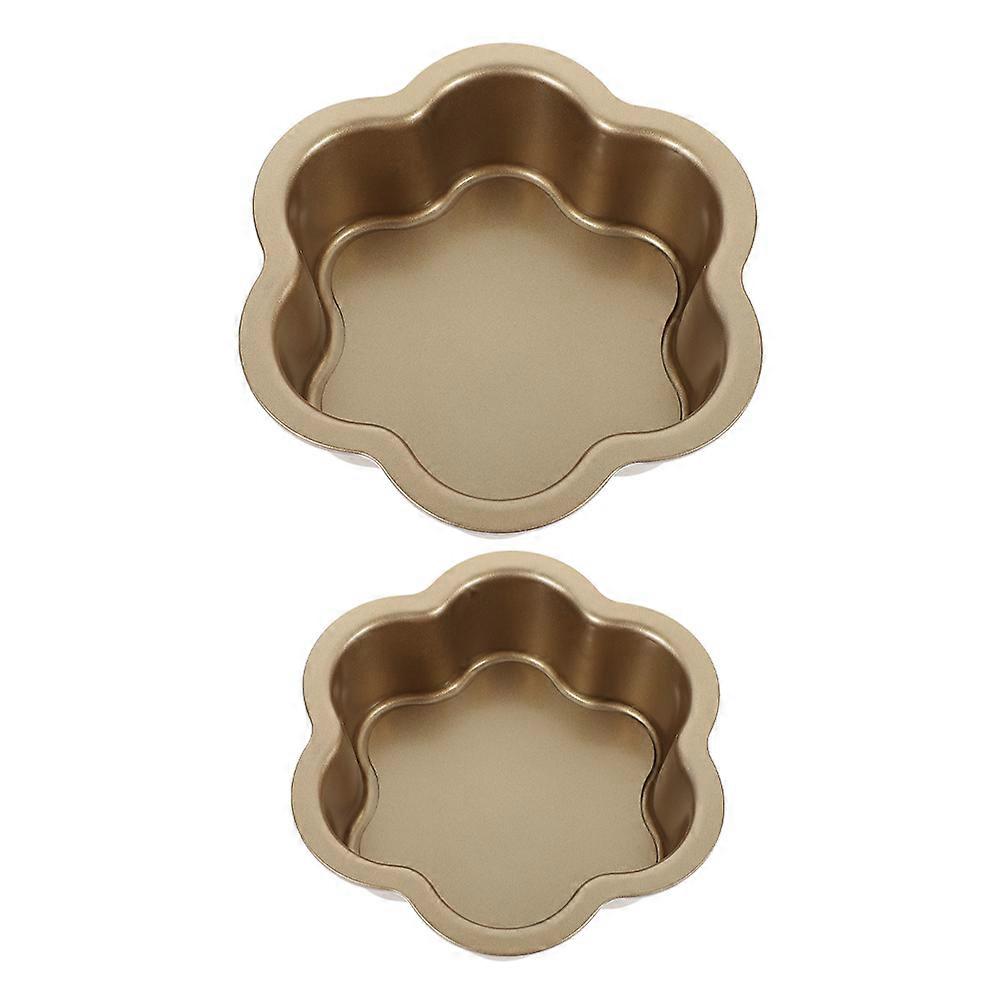 Baking Tin Removable Bottom Flower Cake Ring Baking Tool Metal Cake Pan Home Use Golden 2Pcs