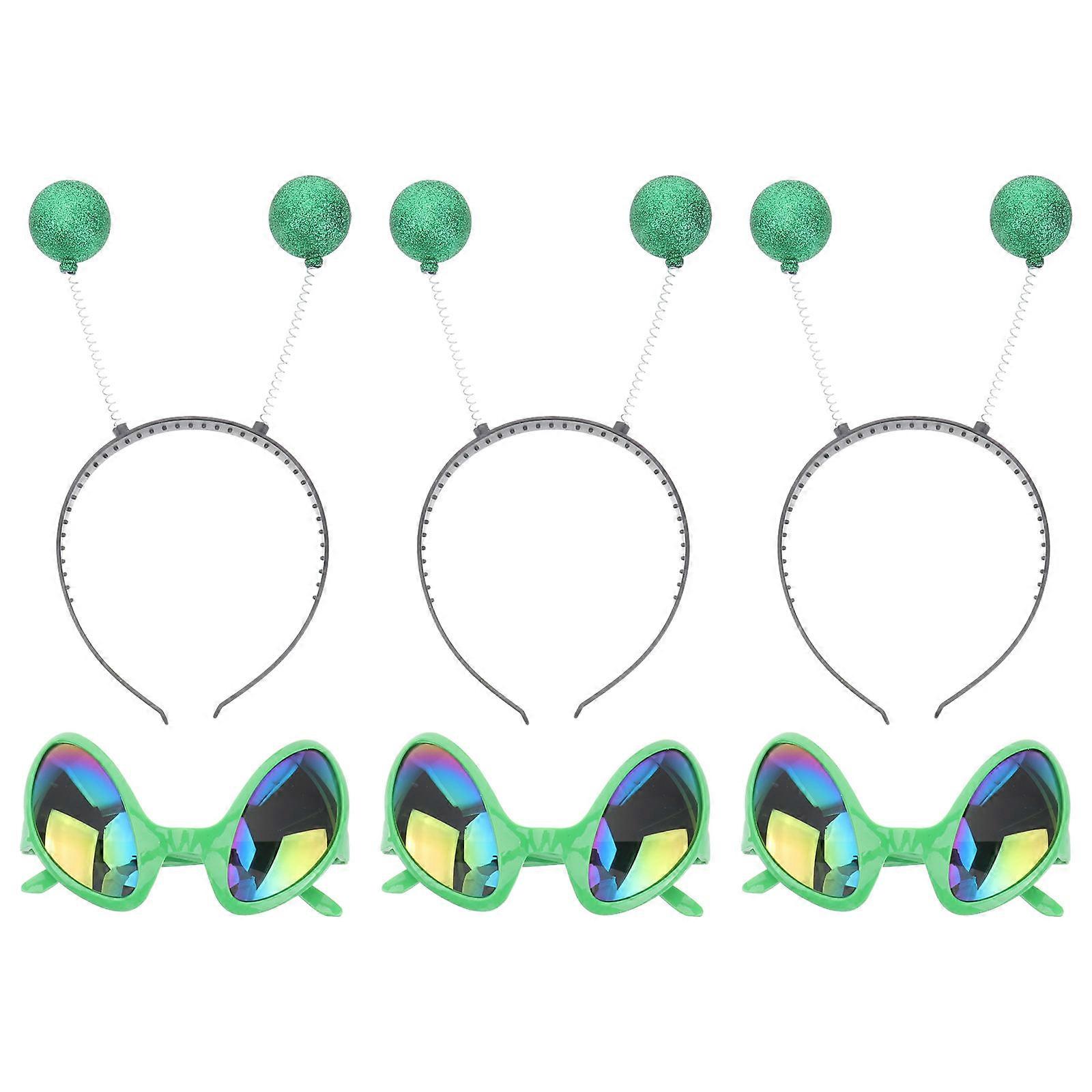 6pcs Festival Headdress Set – Creative Saucer Man Glasses & Green Ball Headbands for Party Decorations – Unique Fashion Accessory for Events