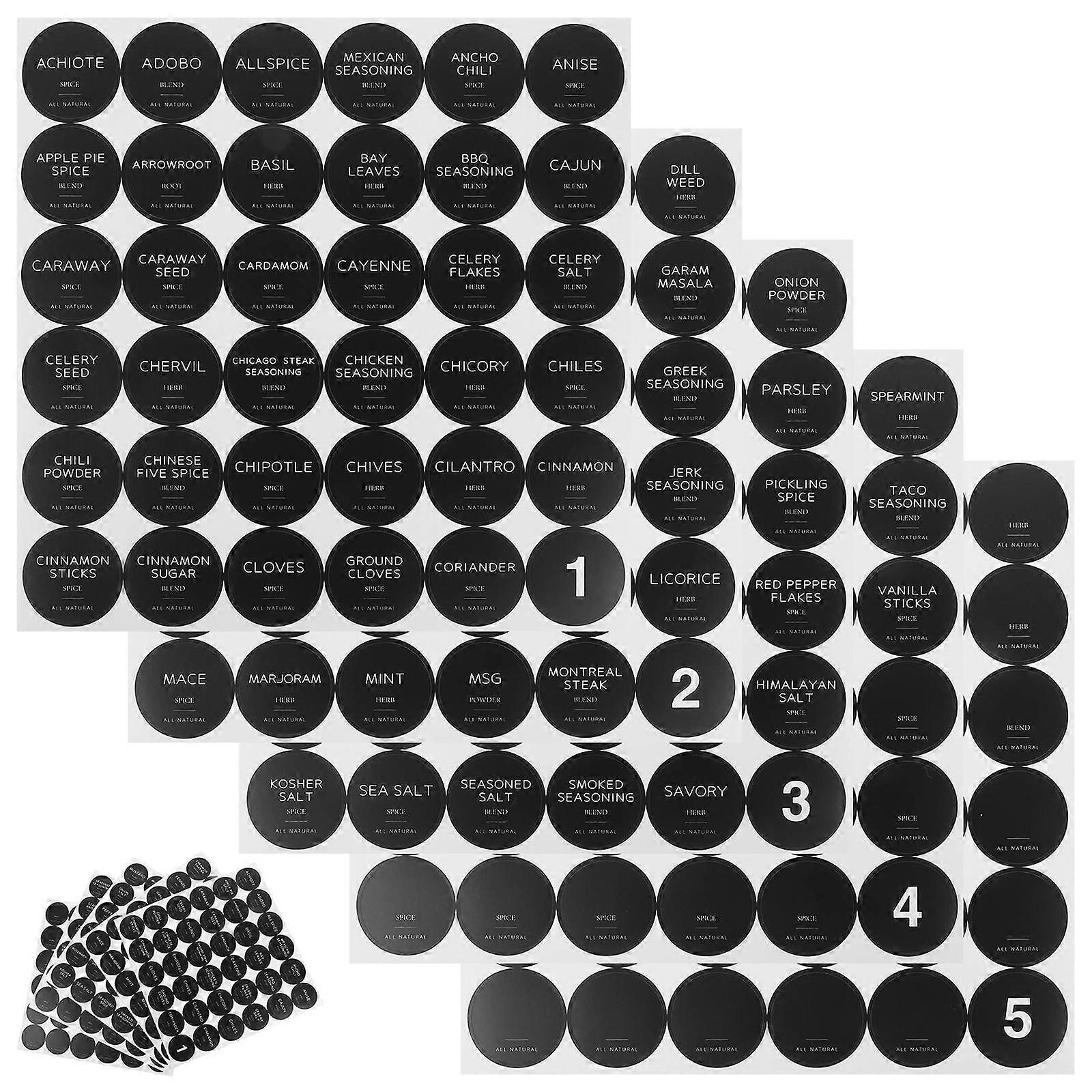 Glass Jar Sticker Classification Sticker for Home Use 10 Sheets Black 35mm Round Simple Design Self-Adhesive for Spice Bottles