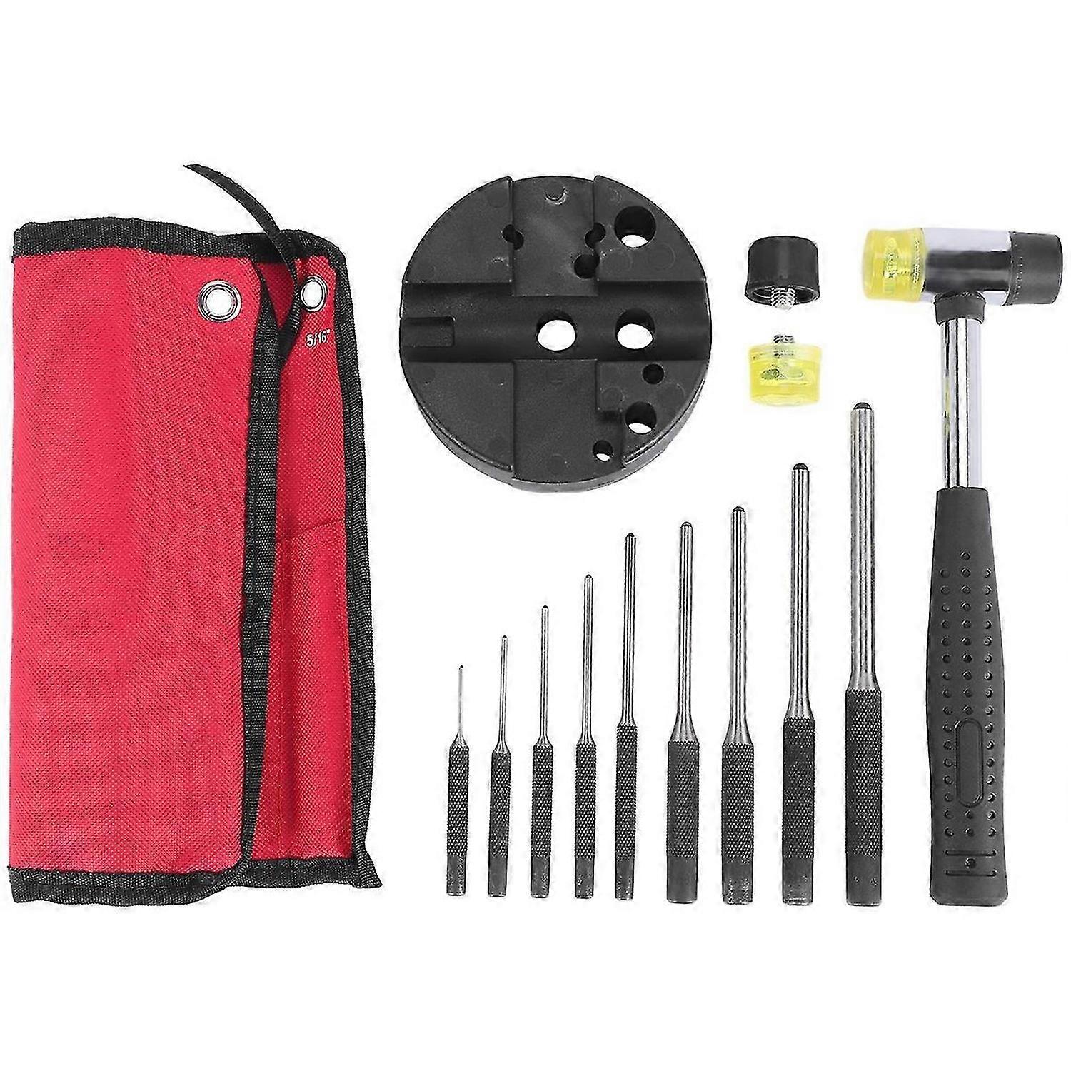 Roll Pin Punch Set with Storage Pouch,Smithing Punch Removing Repair Tools,with Bench Block Pin Punc