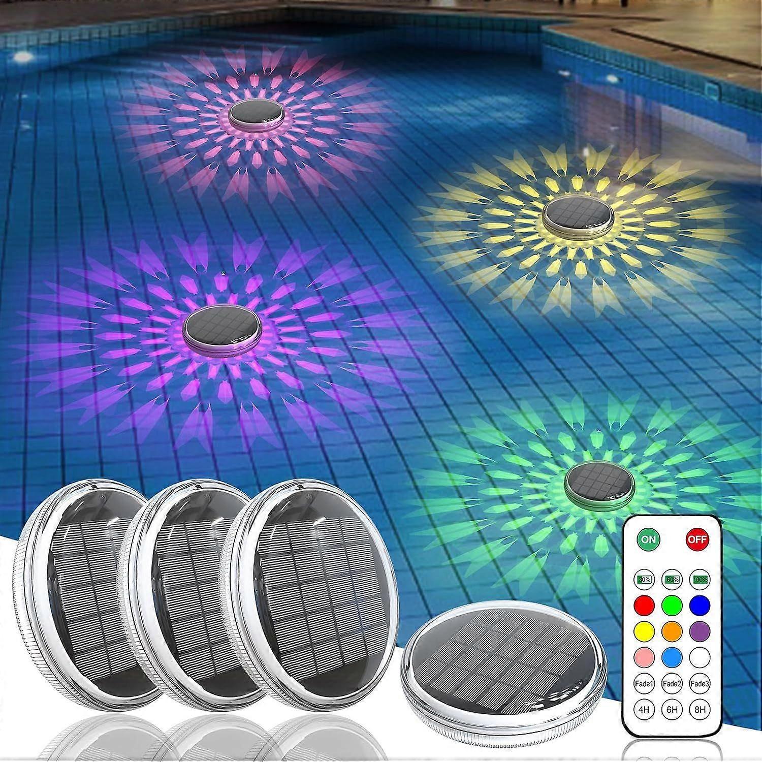 Solar Rechargeable Floating Pool Lights(2 Pack), Pool Lights That Float with Remote Control, 9 Lighting, Timing Mode, IPX7 Waterproof for Inground Poo