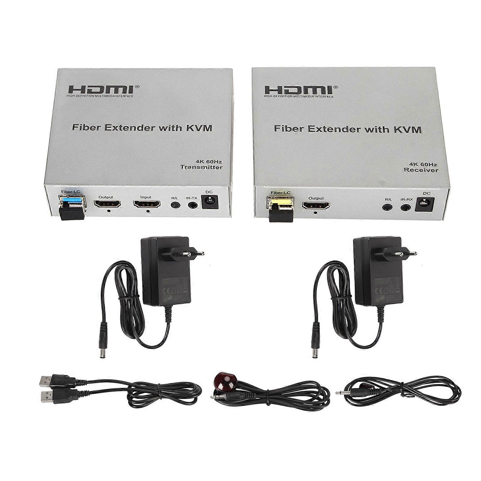 HD Multimedia Interface over Fiber Optic, Professional 20km Extender, 4K, 60Hz, Optical KVM Transceiver, EU Plug 100-240V