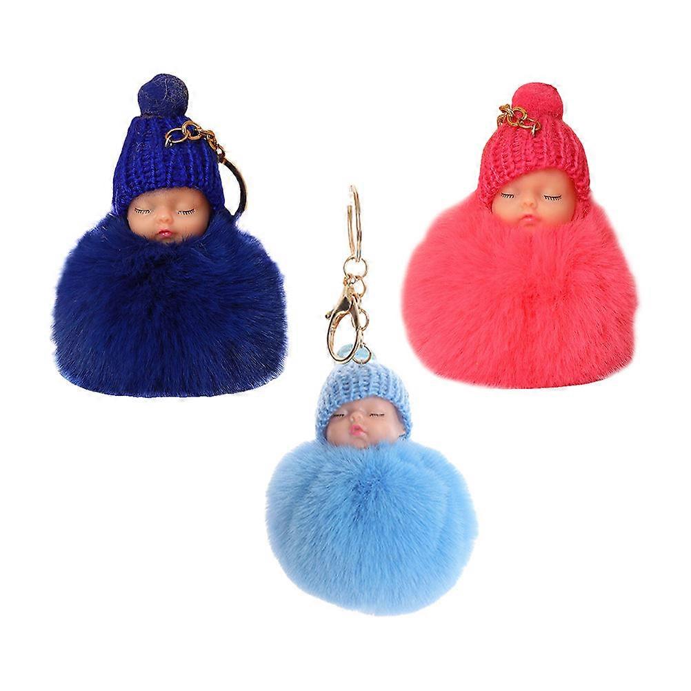 Soft Toy Keyring Cute Keychain Pendant Decoration For Everyday Use Round Shape Material 3Pcs