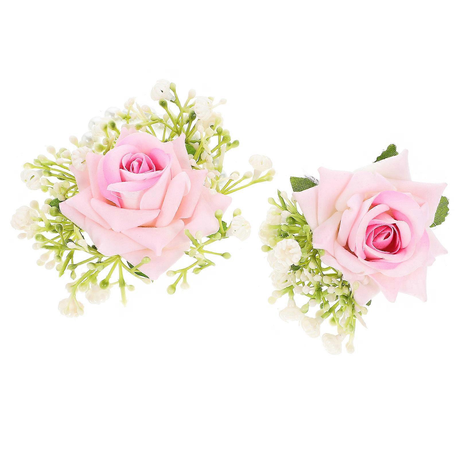 Wrist Corsage For Wedding Artificial Flower Wrist Corsage Boutonniere Kit Romantic Wedding Supplies Pink Silk Cloth Boutonniere 1 Set