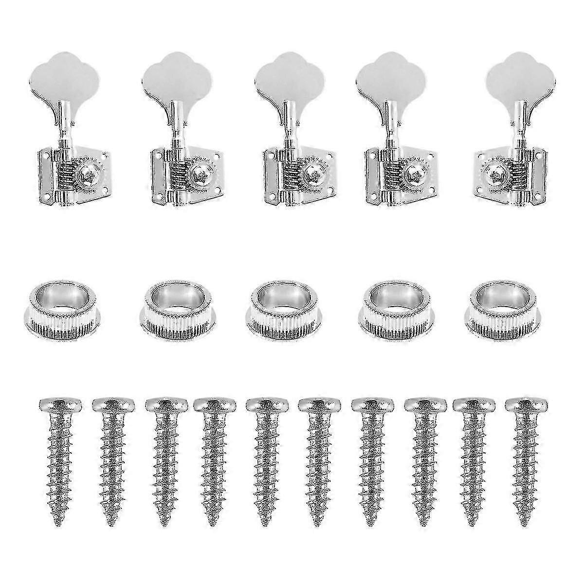 5pcs Guitar Accessory Vintage Tuning Keys Pegs Machine Heads Tuners Black 1l4r For 5 Strings Bass S