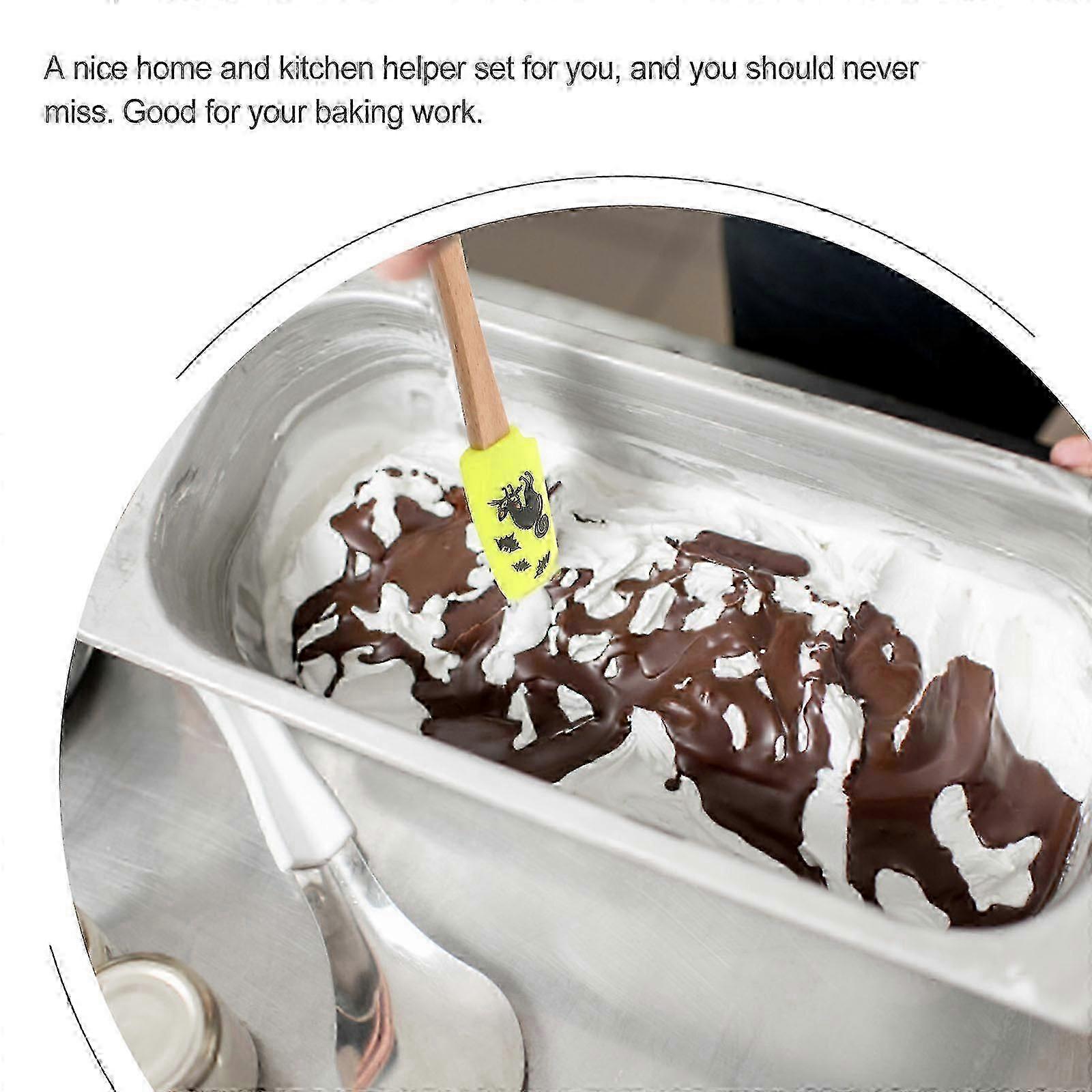 2pcs Halloween Wooden Handle Silicone Scraper Cream Spatula Baking Tool for Home Bakery (Ghost + Pattern)