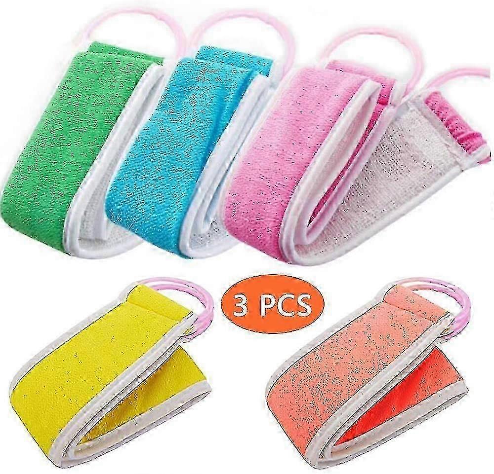 3pcs Double Sided Shower Exfoliator Scrubbing Strap Body Bath Sponge