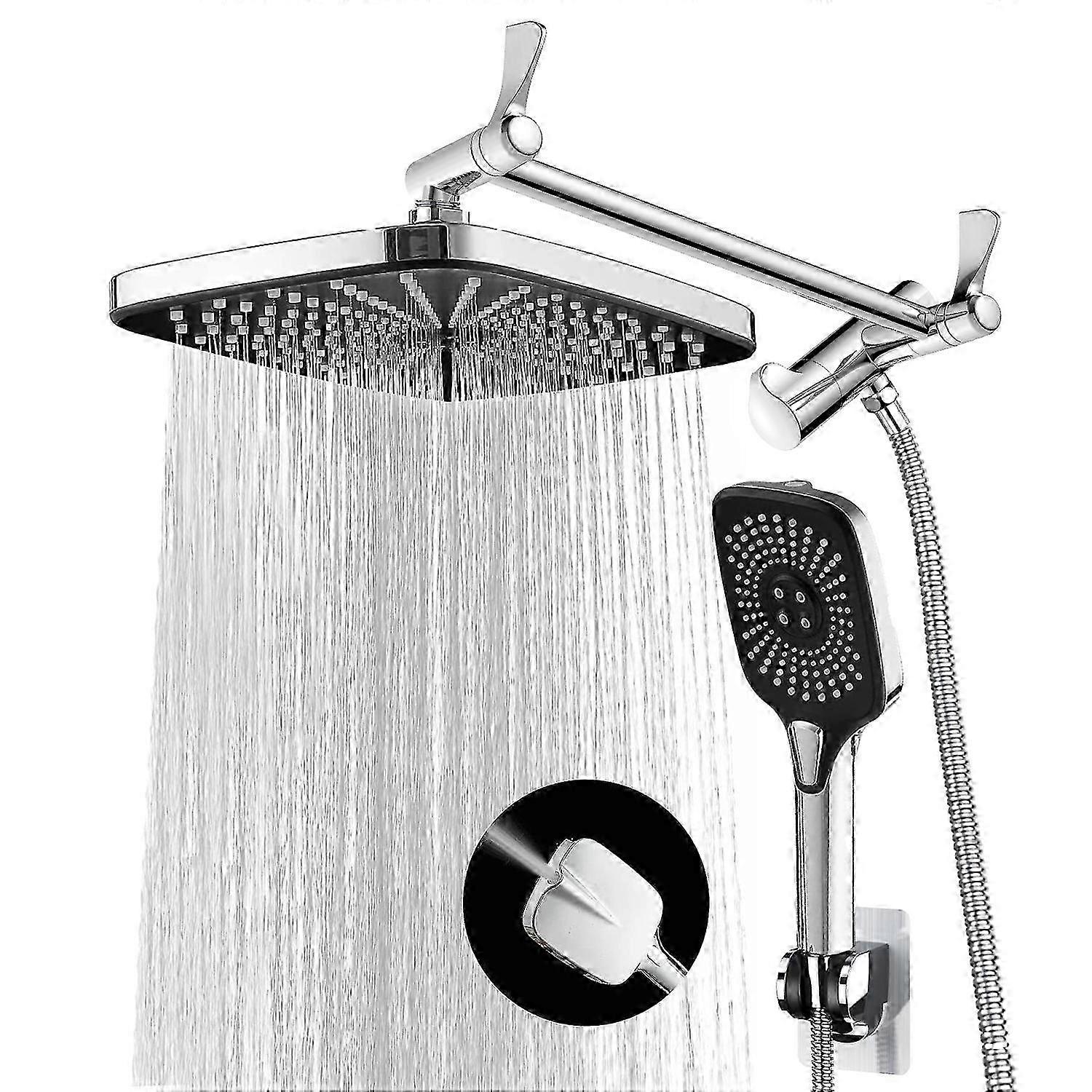 12 inch Square Rain Shower Head 4 Function Handheld Shower With Spray Settings