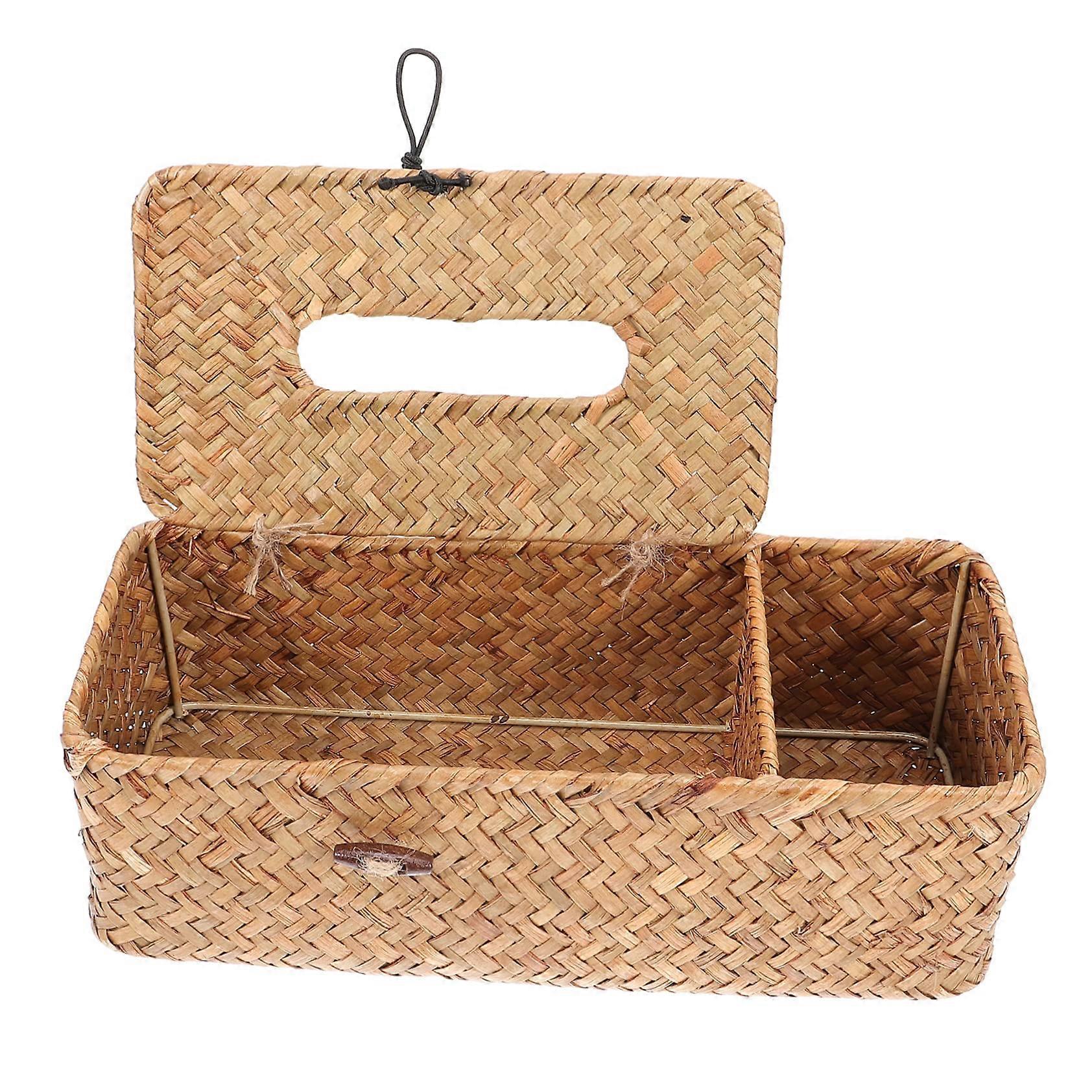 Vintage Fabric Holder Multifunctional Straw Tissue Box for Living Room Office Decorative Storage Solution for Remote Controls Everyday Items