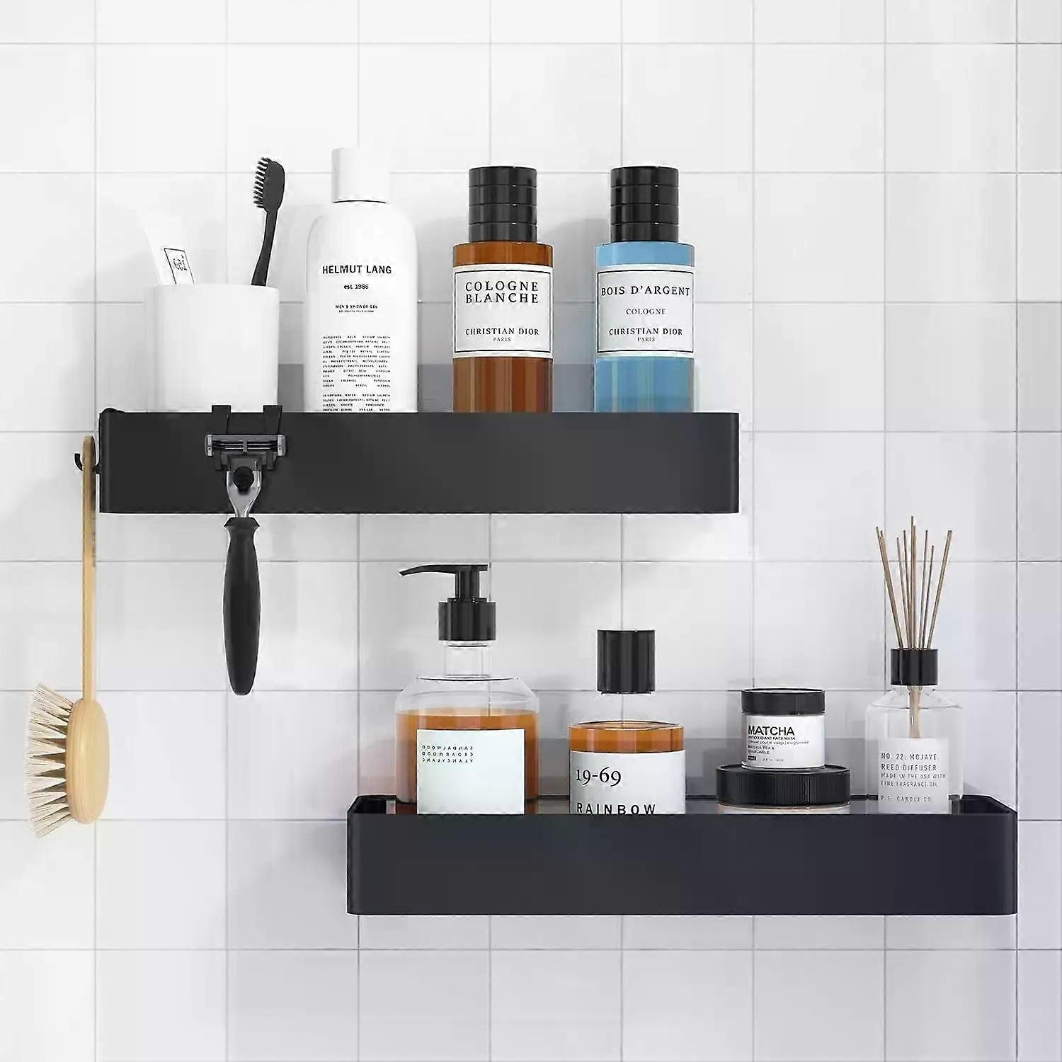 Shower Caddy - 2 Pack Rustproof Shower Organizer, Drill-Free & Quick-Dry Shower Shelf for Inside Shower with 4 Hooks