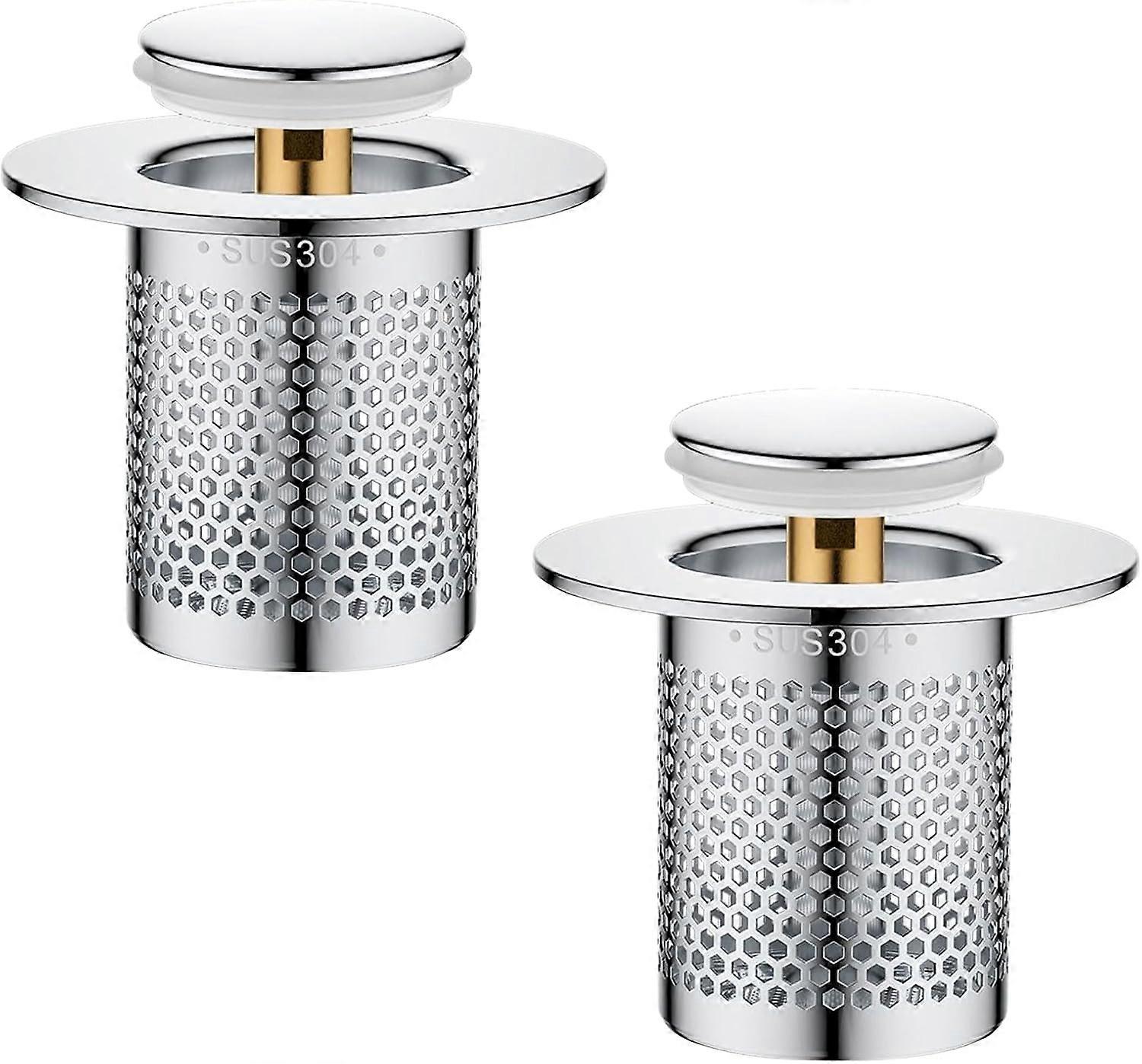 2Pieces Drain Strainer, Stainless Steel Kitchen Sink Filter, Pop up