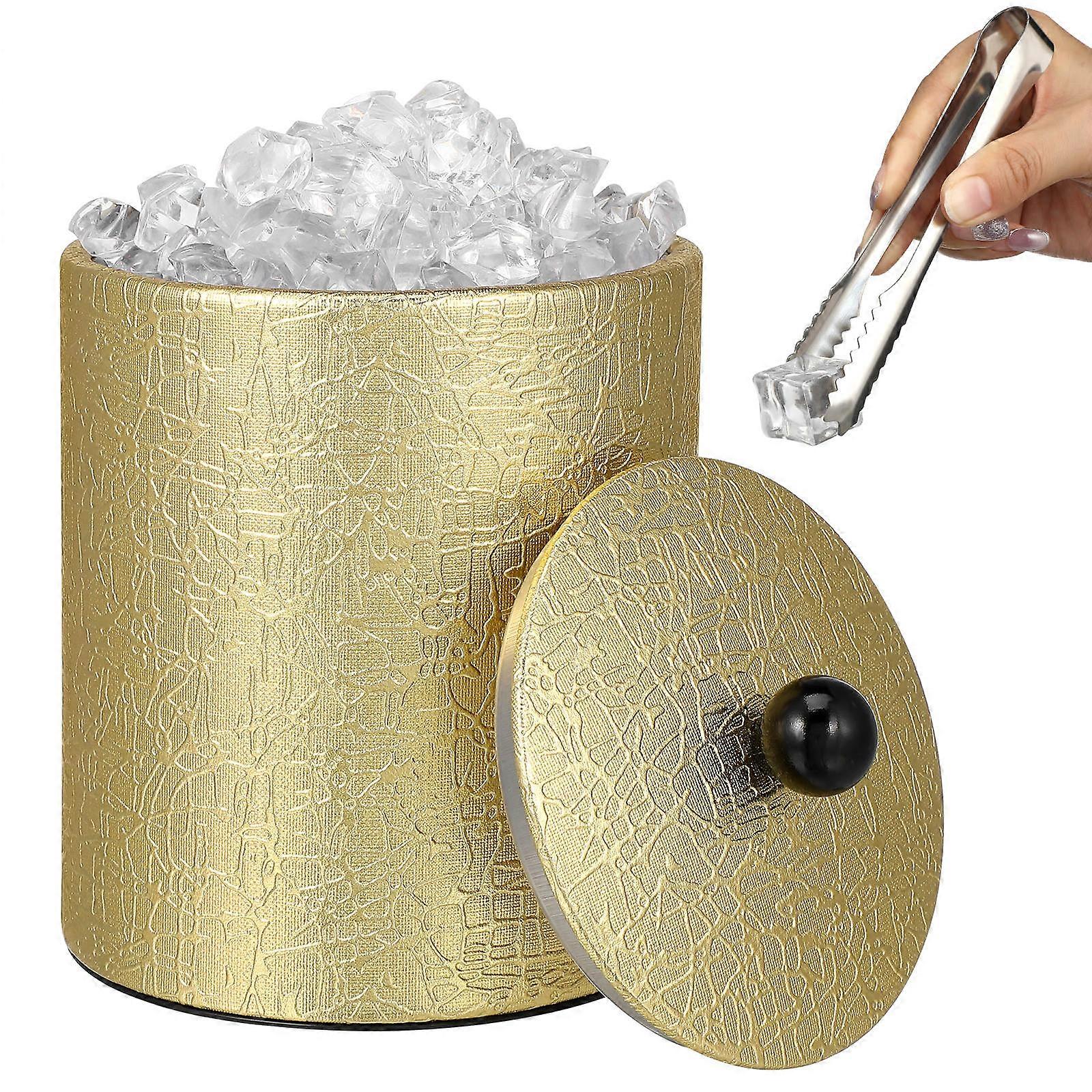 Stainless Ice Bucket Thickened Wine Cooler For Gatherings Golden Rectangular Shape With Lid And Tong 1PC