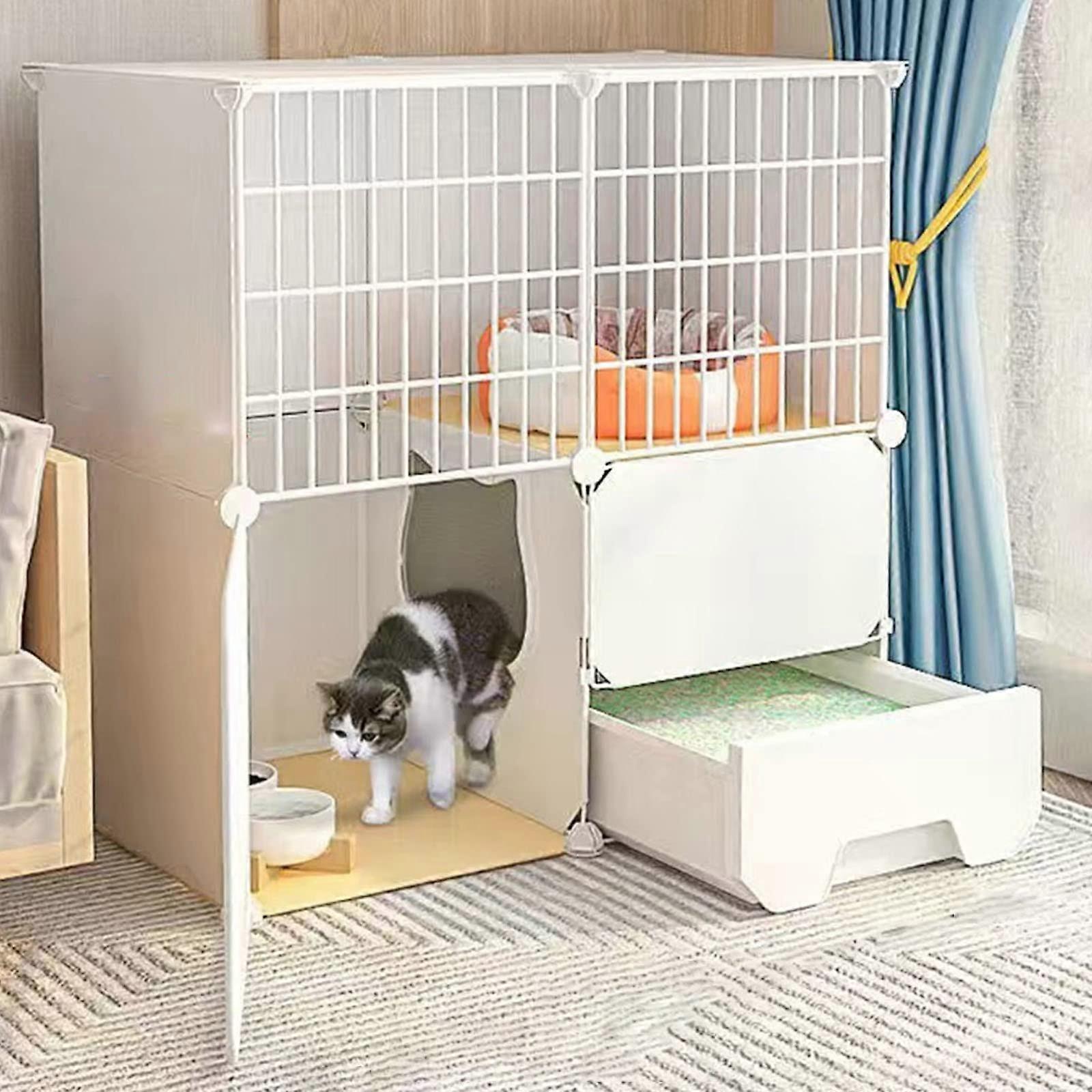 Katzenkäfig mit Katzentoilette, Abnehmbarer Metall-DIY-Laufstall für Kätzchen, Meerschweinchen, Häschen und Chinchillas