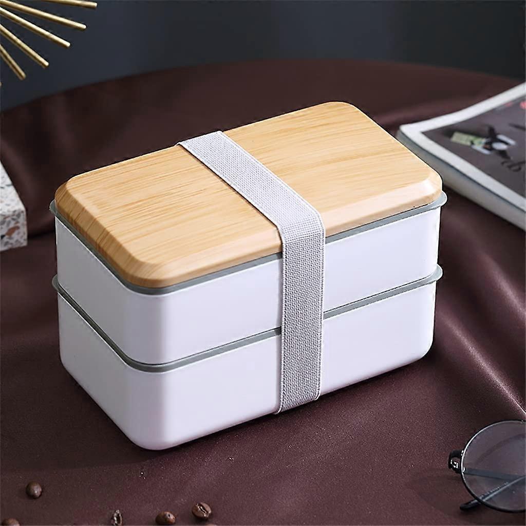 Wood Grain Double-Layer Sealed Microwave Safe Dishware for Office Workers and Students, Leak-Proof Design