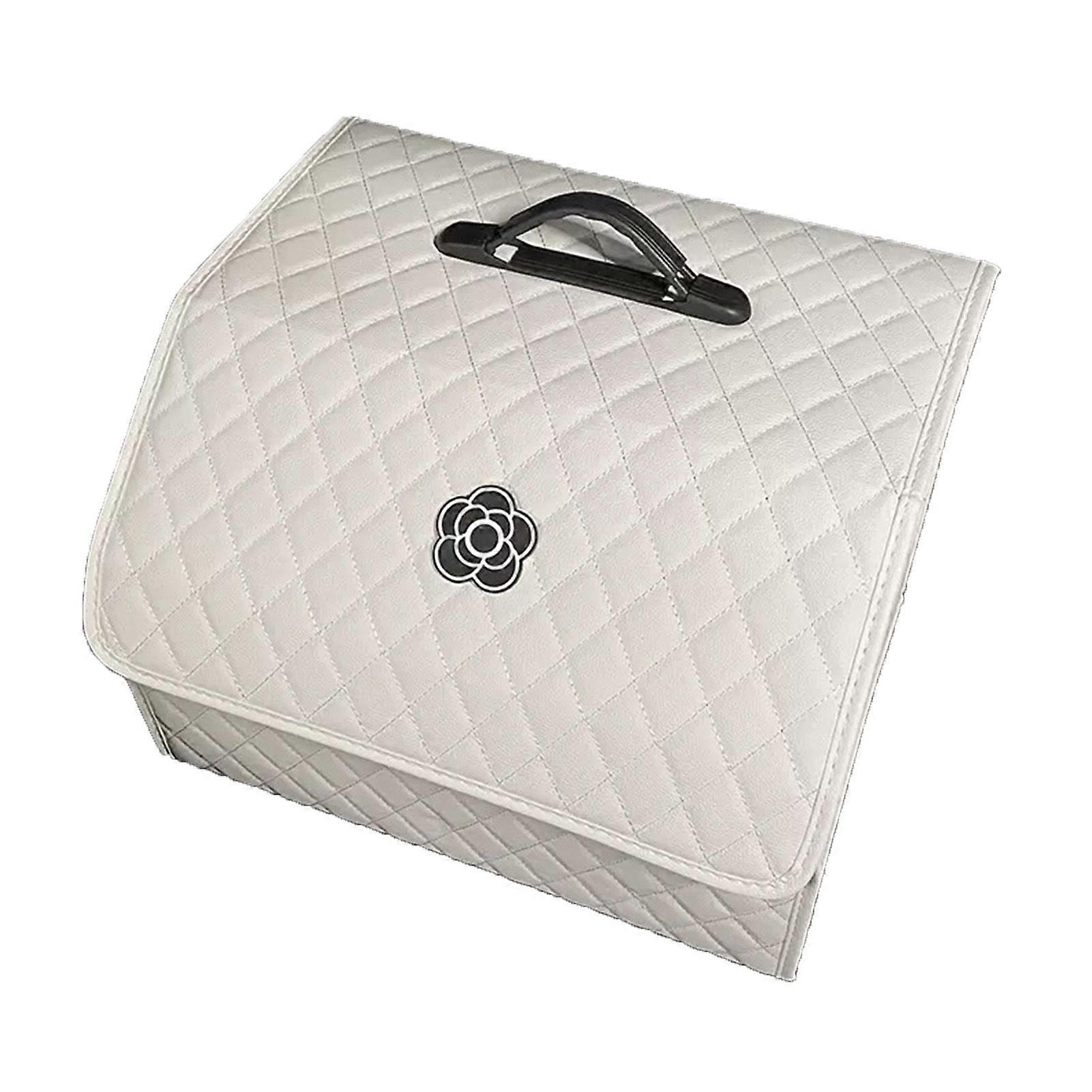 Car Trunk Storage Organizer High Capacity Multipurpose Pu Leather Portable Trunk Storage Box with Lid White ? Large
