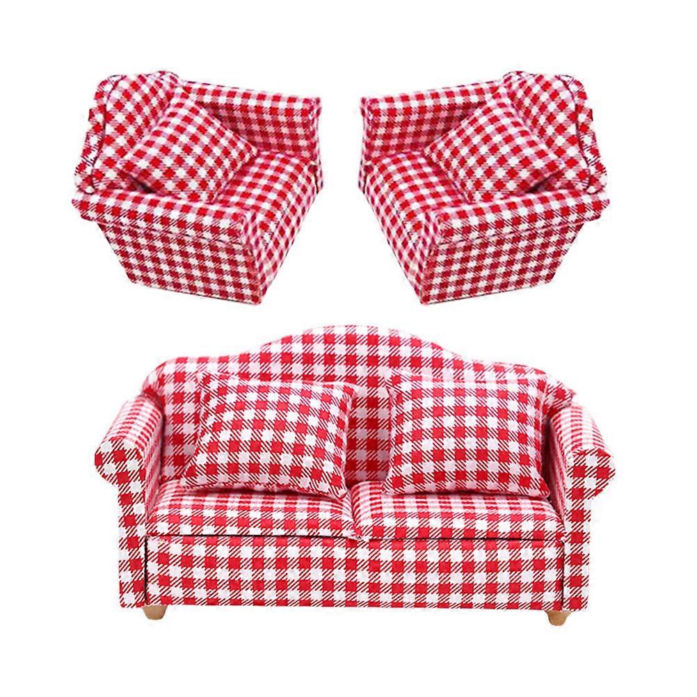 Miniature Dollhouse Sofa Adornment Furniture Model For Home Decorations 5.31X2.83X2.52 Inch Full Cotton Fabric Decorative 3 Sets