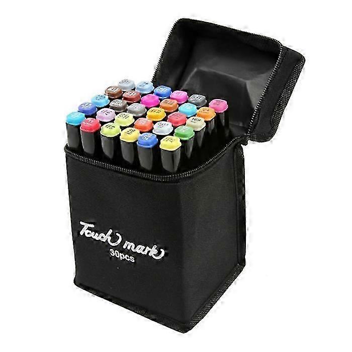 Set of 30 Dual-Tip Alcohol Felt Markers with Wide & Fine Tips - Portable Storage Bag for Drawing, Sketching & Coloring Activities
