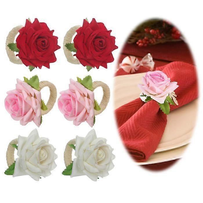 Napkin Rings - Unspecified - 6Pcs - Artificial Flower - Linen - Rose Design