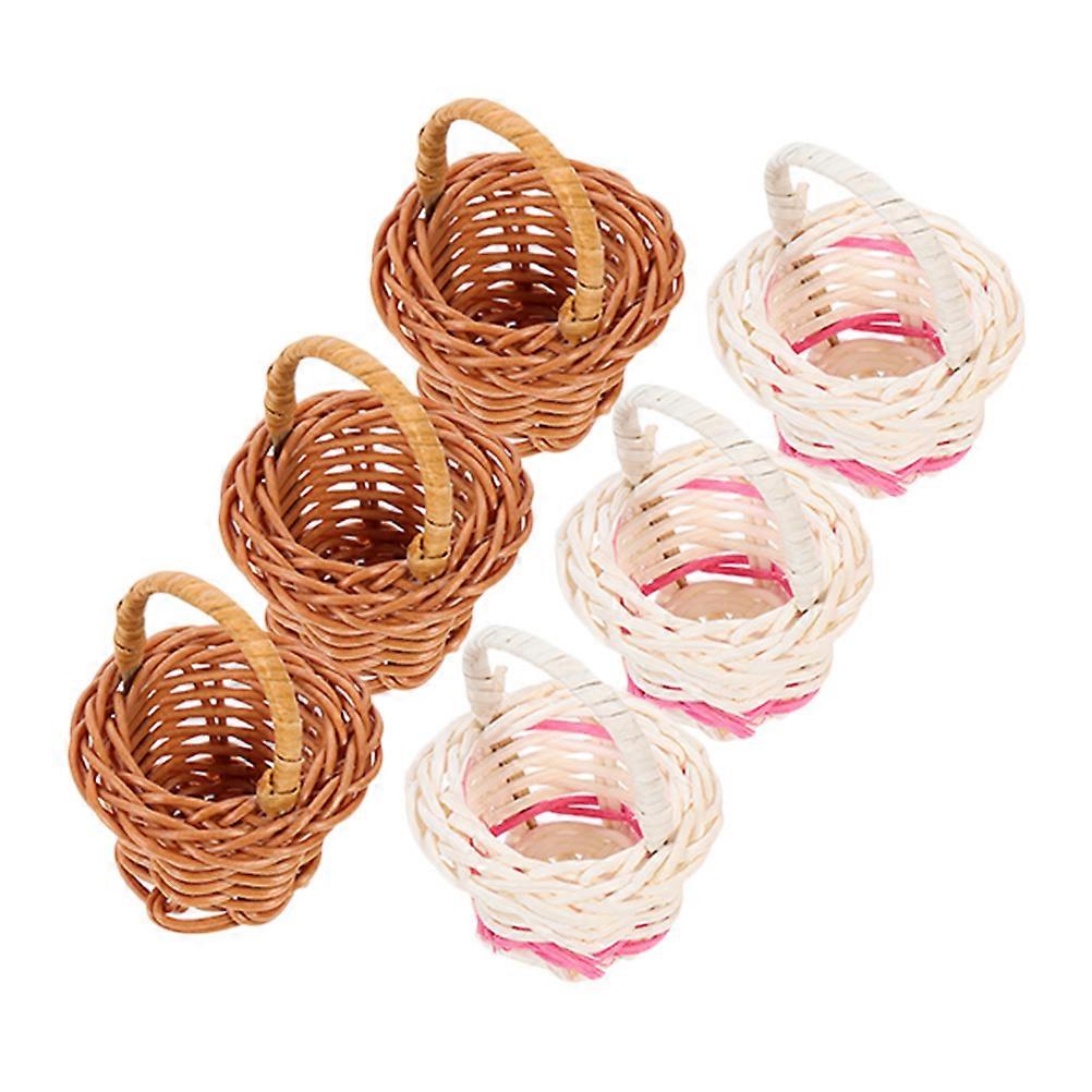 Mini Woven Baskets with Handle Decorative Rustic Flowers Basket for Home Decor Use Assorted Color 6 Pieces