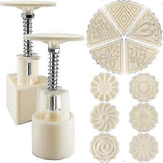 Moon Cake Mold, Set of 2 Flower and Triangle Shaped Cookie Press with 11 Designs, Baking C
