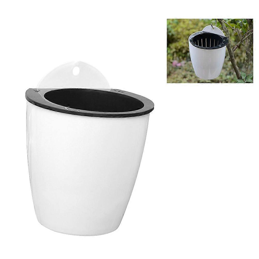 Round Plastic Wall Planter With Water Storage Function For House Plants White 1Set