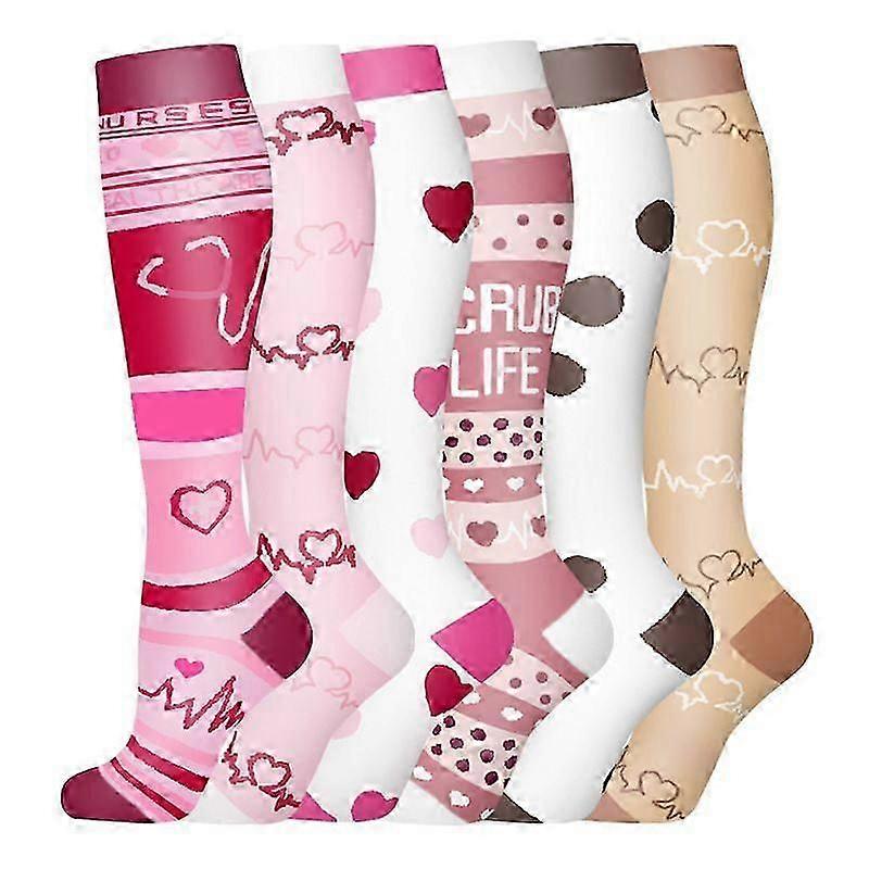 6 kpl:n kompressiosukat urheiluun ja joogaan, asteittainen tuki, lihasten palautuminen, unisex-pohkeen korkea 29p