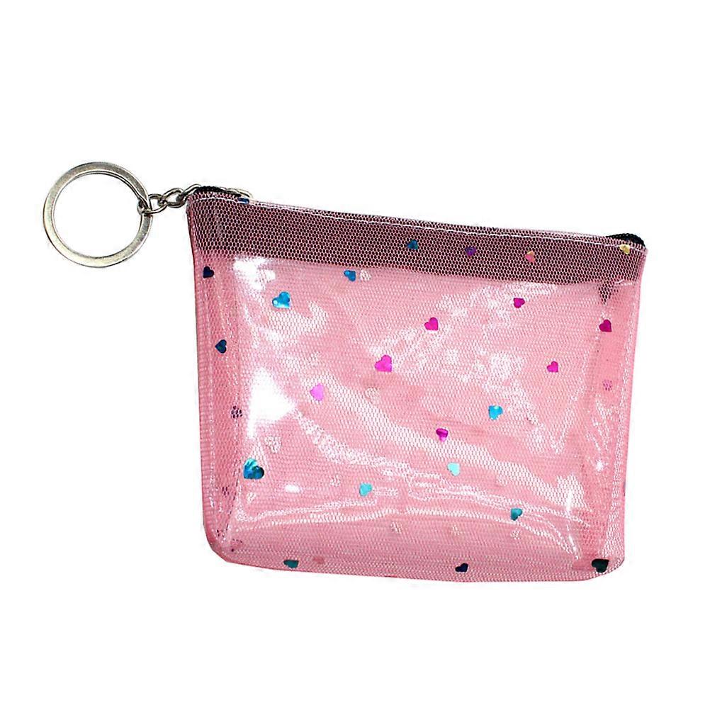 PVC Heart Pattern Coin Bag Fashion Translucent Net Change Purse Creative Money Bag Pocket Purse with Zipper Watermelon Red