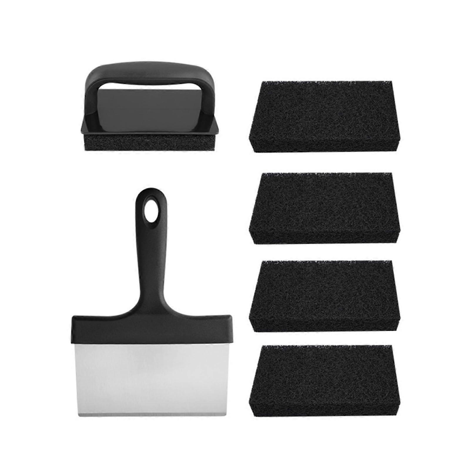 Grill scraper, 7piece set with handle, cleaning stone and scouring sponges