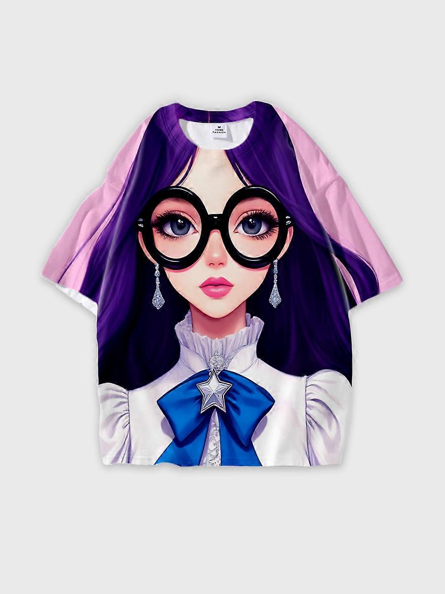 T-shirt round neck book Characters Pattern loose short sleeve E2904