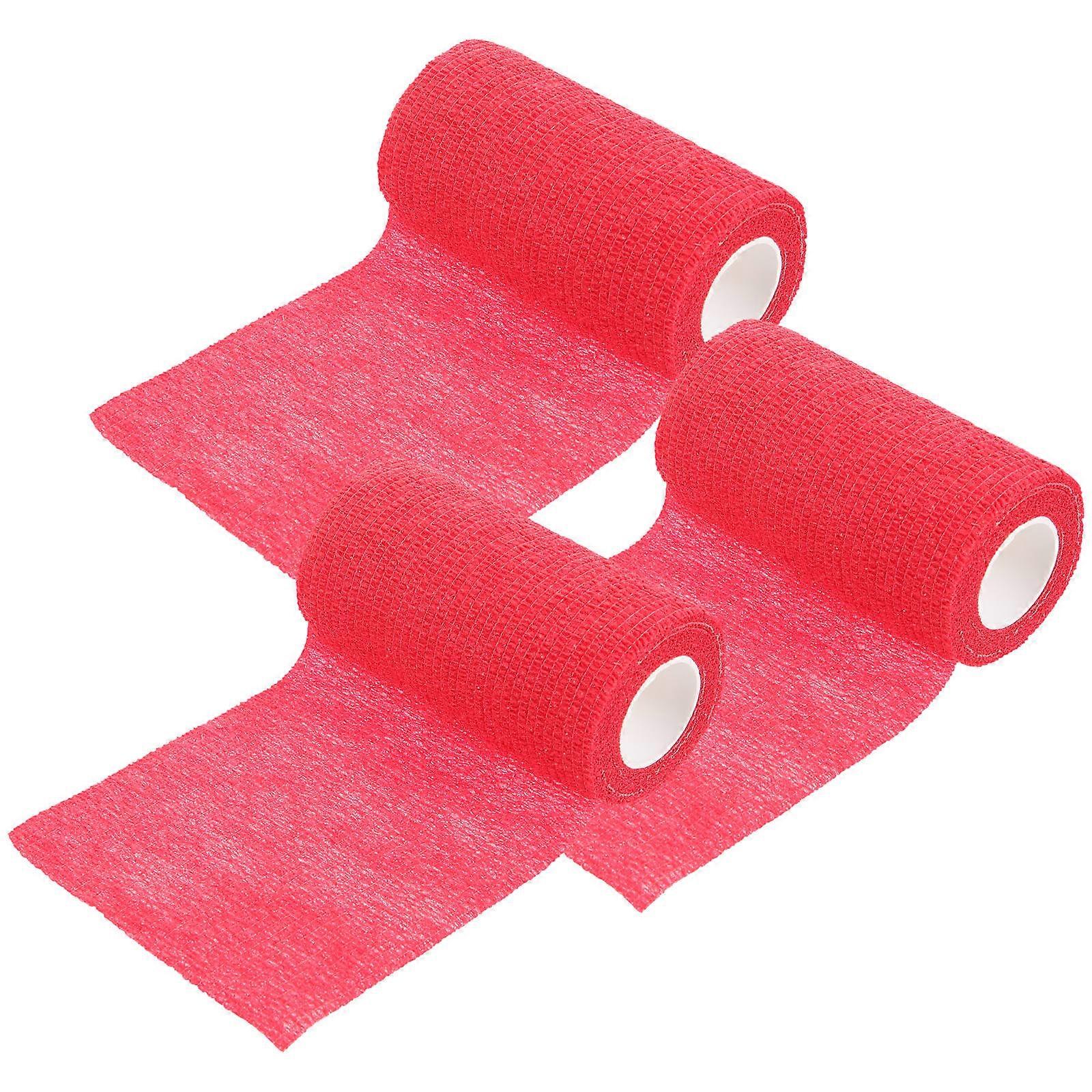 Nonslip Racket Grip Tapes for Hockey with Bright Red Color and Elastic Design 3 Rolls