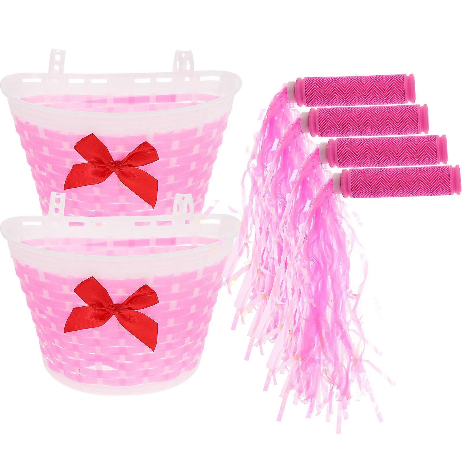 2 Sets Chic Decorative Bike Baskets with Ribbons Universal Fit for Kids' Bikes and Scooters, Assorted Bow Colors
