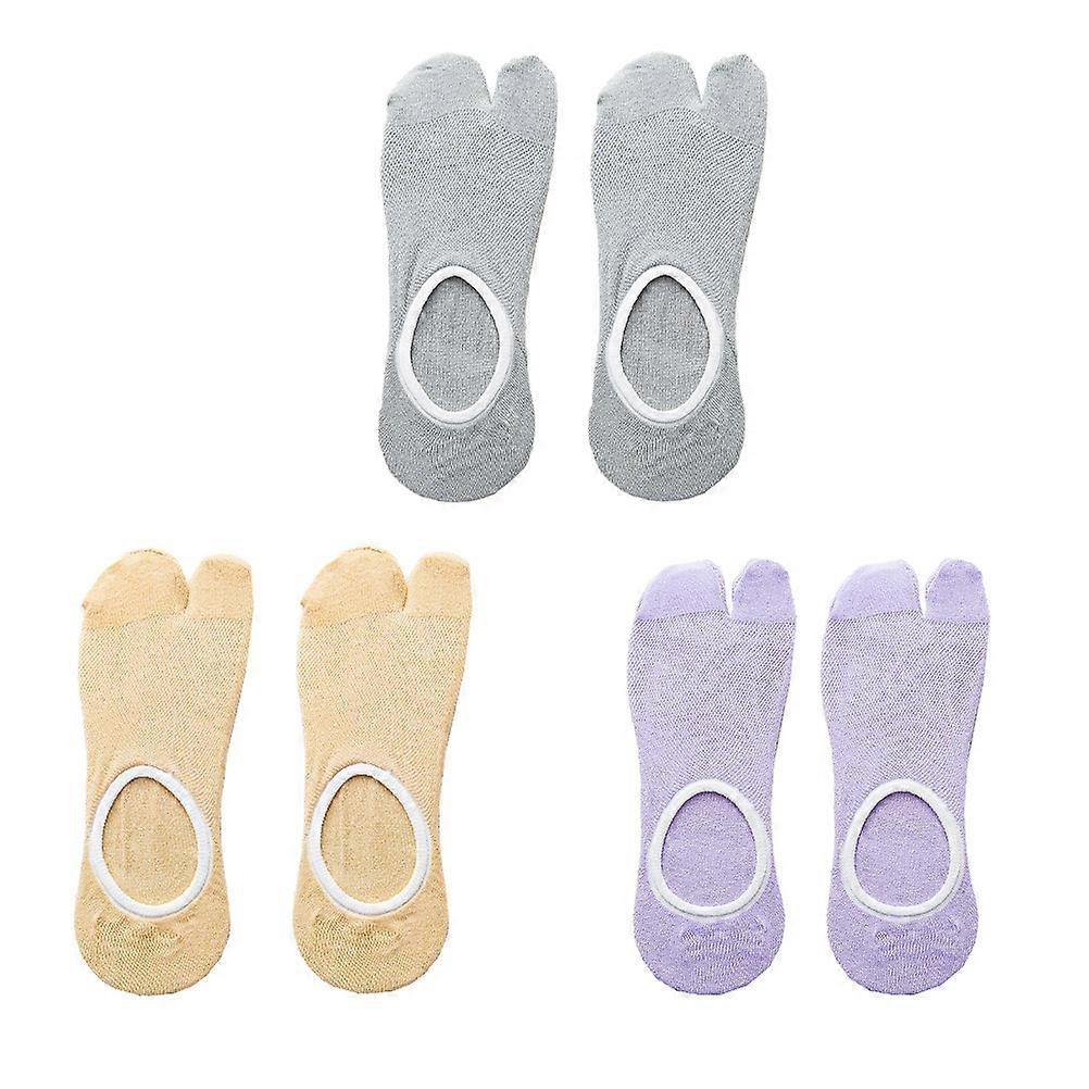 Purple Breathable Two-Toed Socks For Women Summer Use Cotton Material Anti-Sliding Heel 3 Pairs