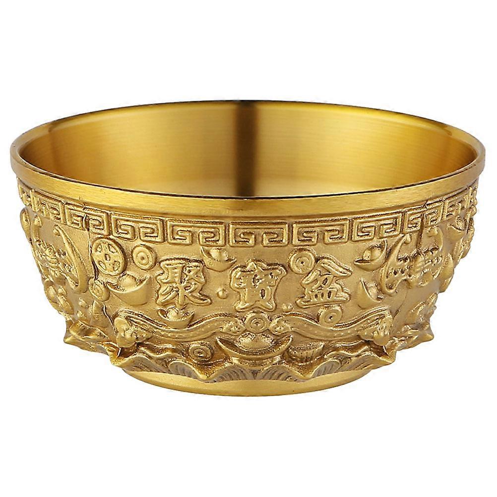 Golden Tone Treasure Bowl for Home Decoration Small Size Brass Material Desk and Tabletop Adornment 4.72x1.57 Inches
