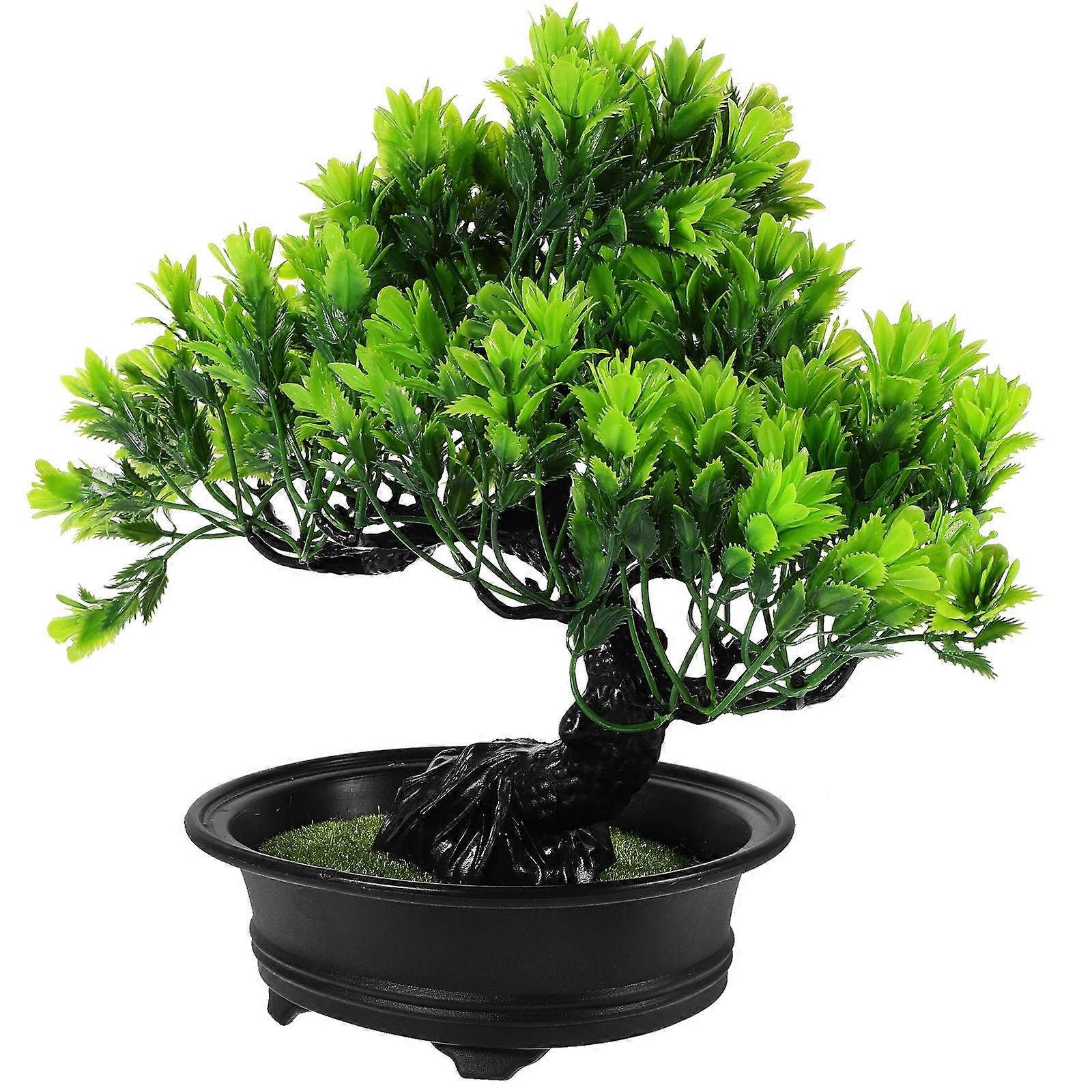 Artificial Bonsai Pine Tree Faux Potted Plant in Green Plastic for Home Decoration Use
