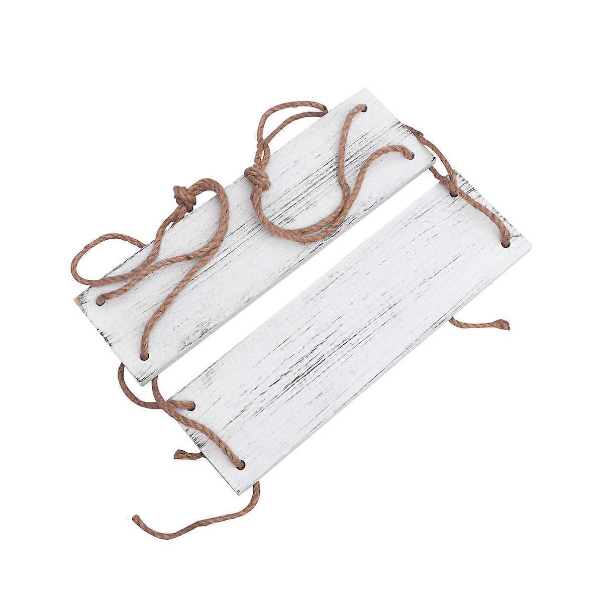 White Wood Hanging Shelf with Jute Rope for Wall Display 2 Tier 17.7x9.8x39.4 Inches