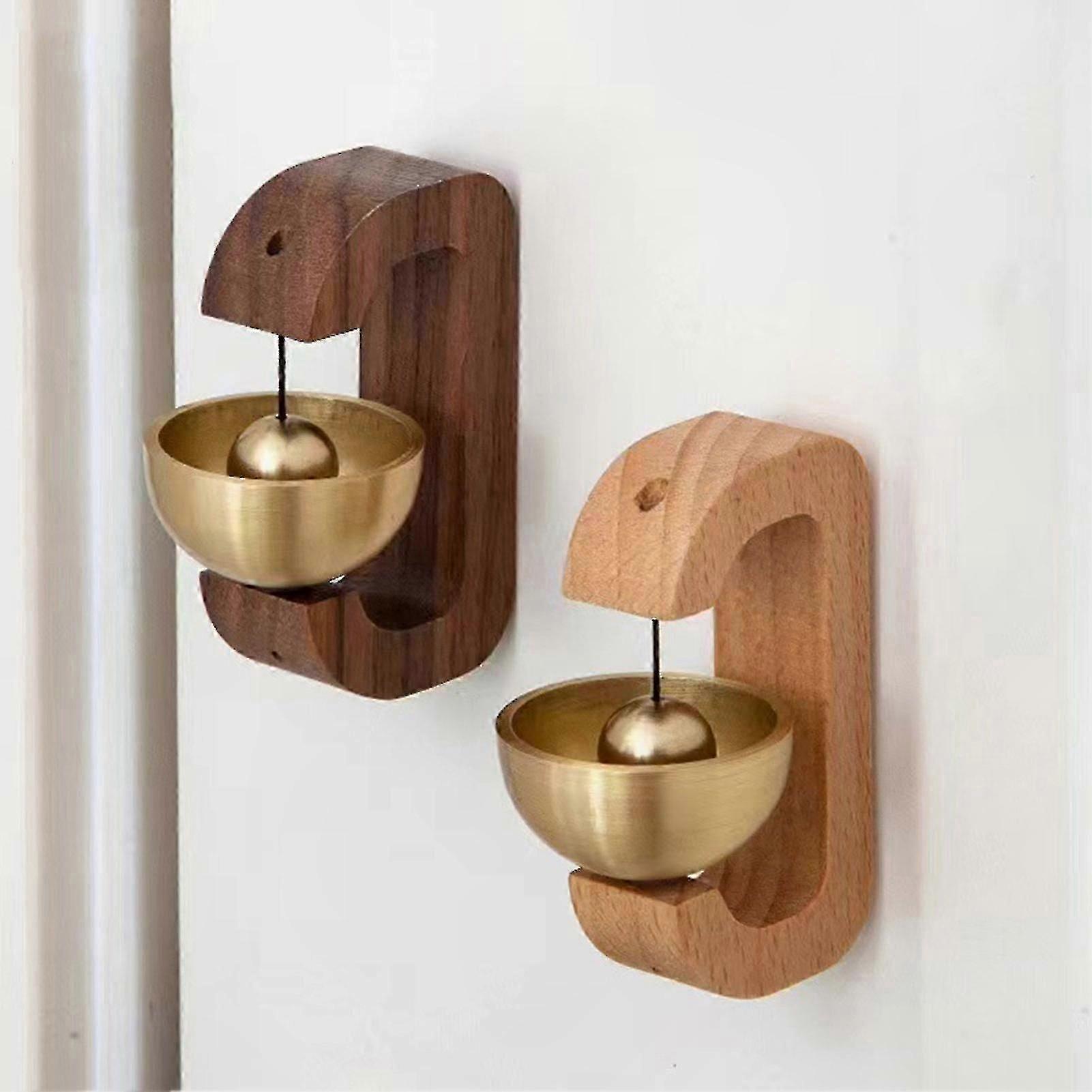 Decorative Magnetic Door Chime with Brass Bell and Wooden Base for Entryway Notifications