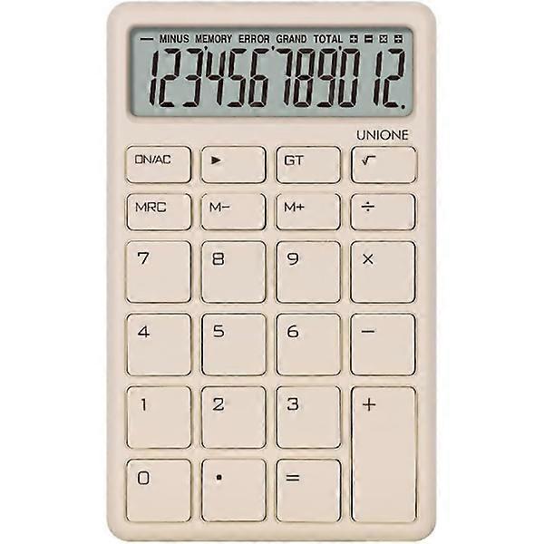 Pocket & desk calculator in beige with light LCD display, dual power portable desk calculator
