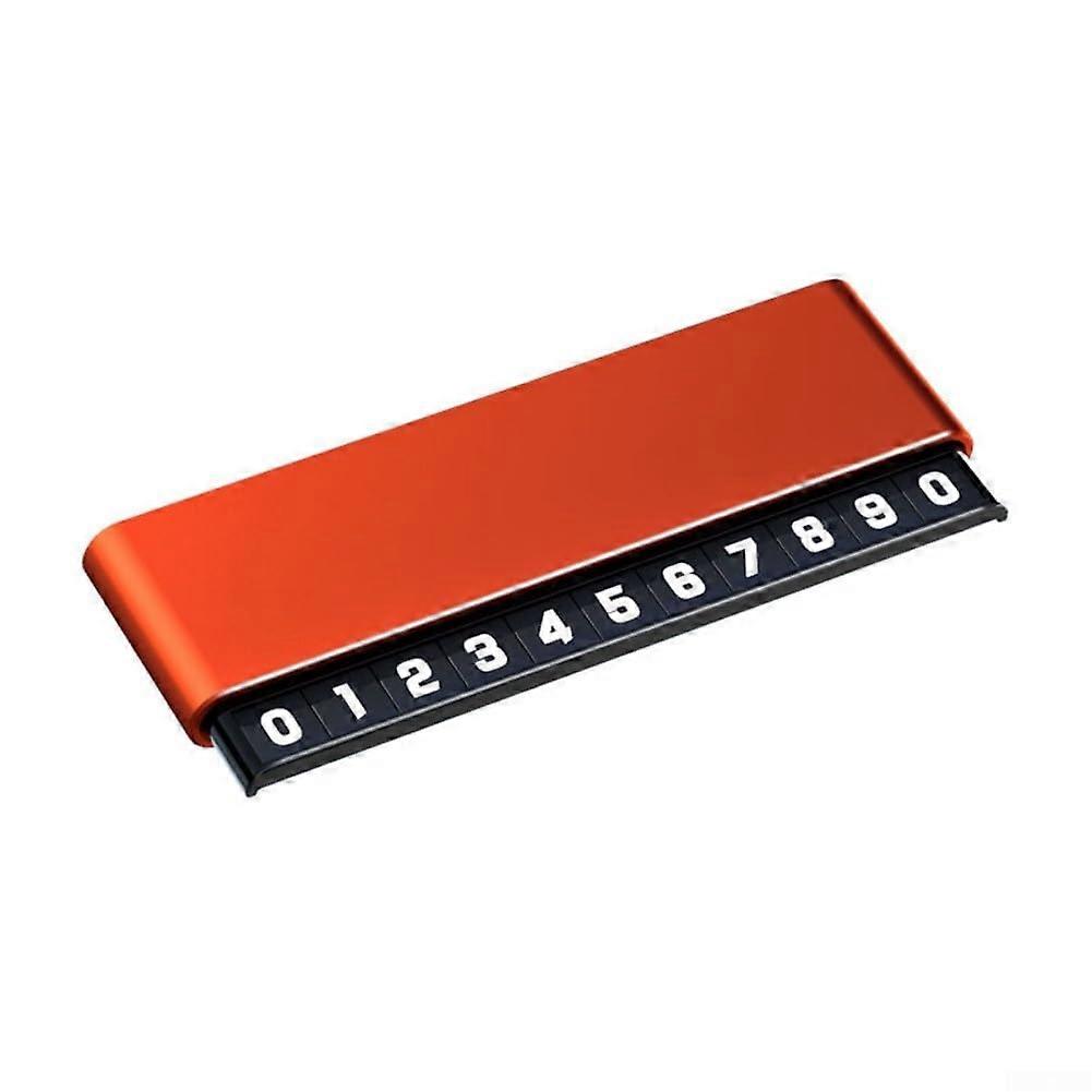 Temporary parking sign for vehicle dashboard, made of aluminum alloy material for durability and clear contact display (red).