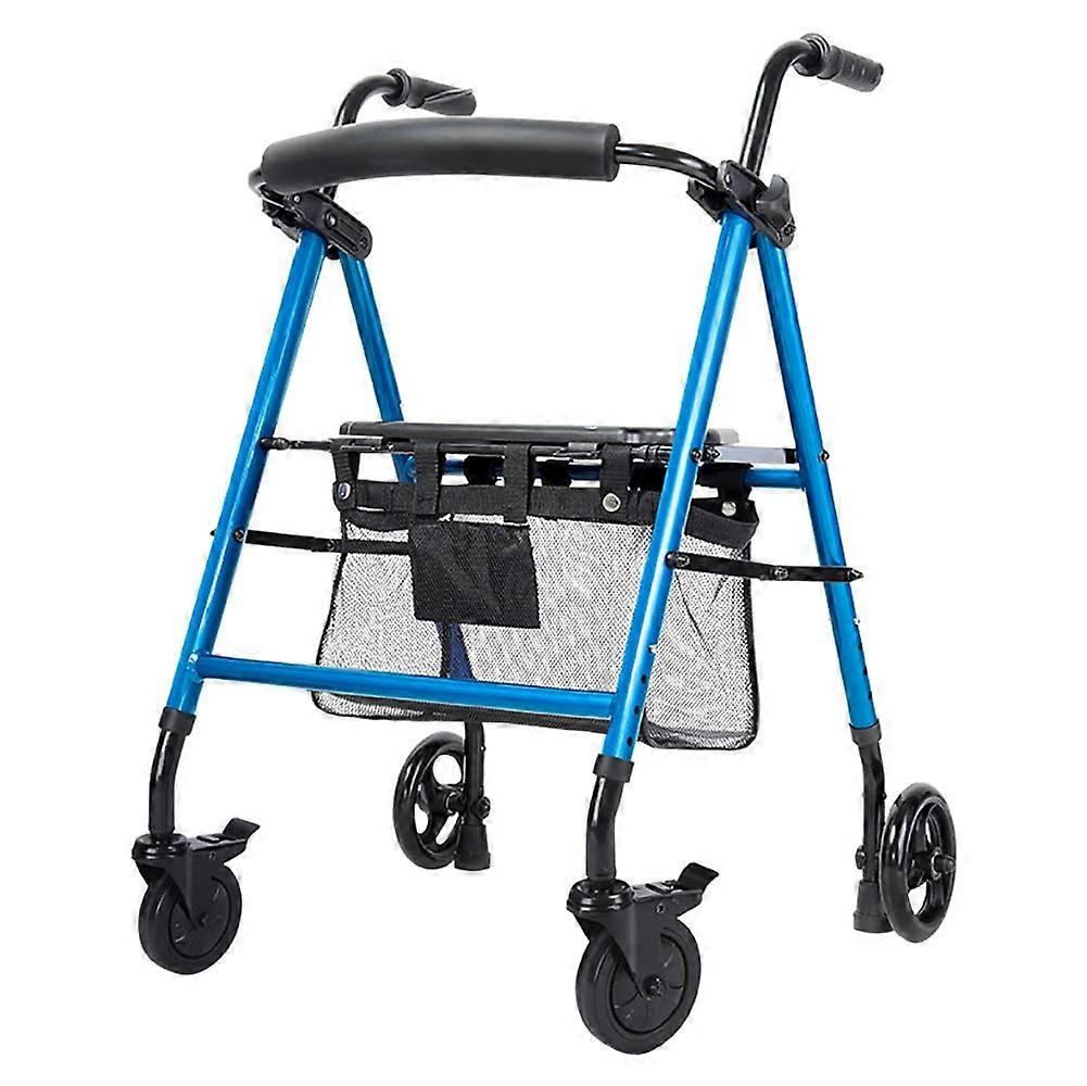 Blue Portable Walker for Seniors, with Large 6Inch Wheels, Seat and Brakes, Foldable, HeightAdjustable Walker, Shopping Cart Made in China